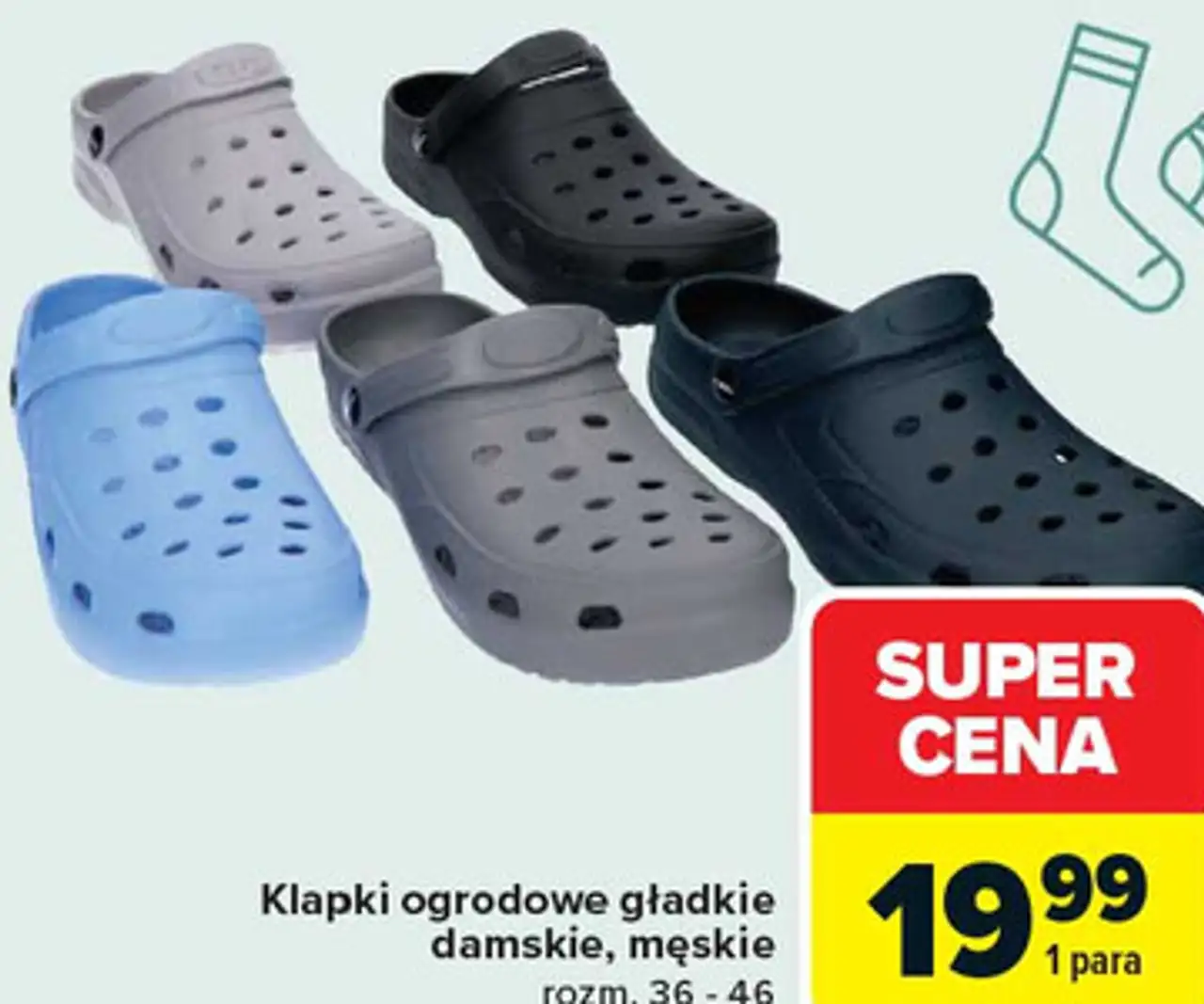 Klapki ogrodowe gładkie damskie, męskie