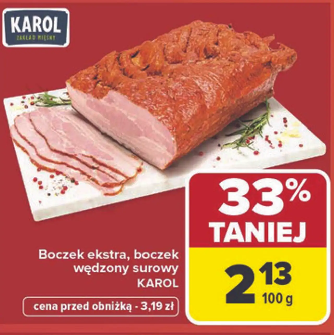 Boczek ekstra, boczek wędzony surowy KAROL