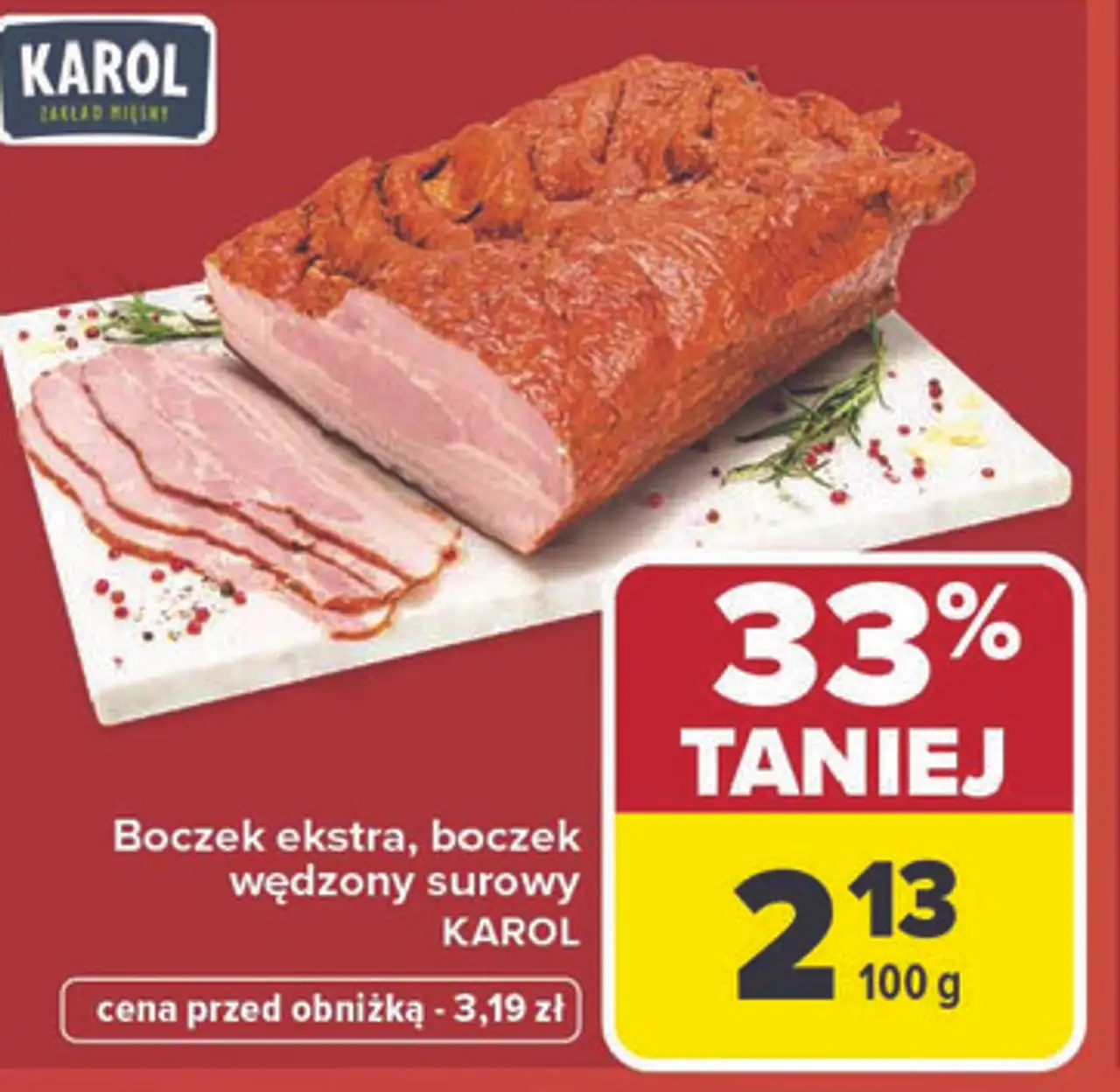 Boczek ekstra, boczek wędzony surowy KAROL