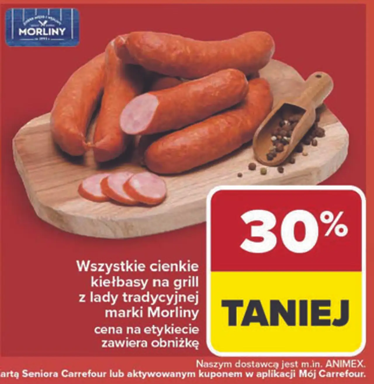 Wszystkie cienkie kiełbasy na grill z lady tradycyjnej marki Morliny