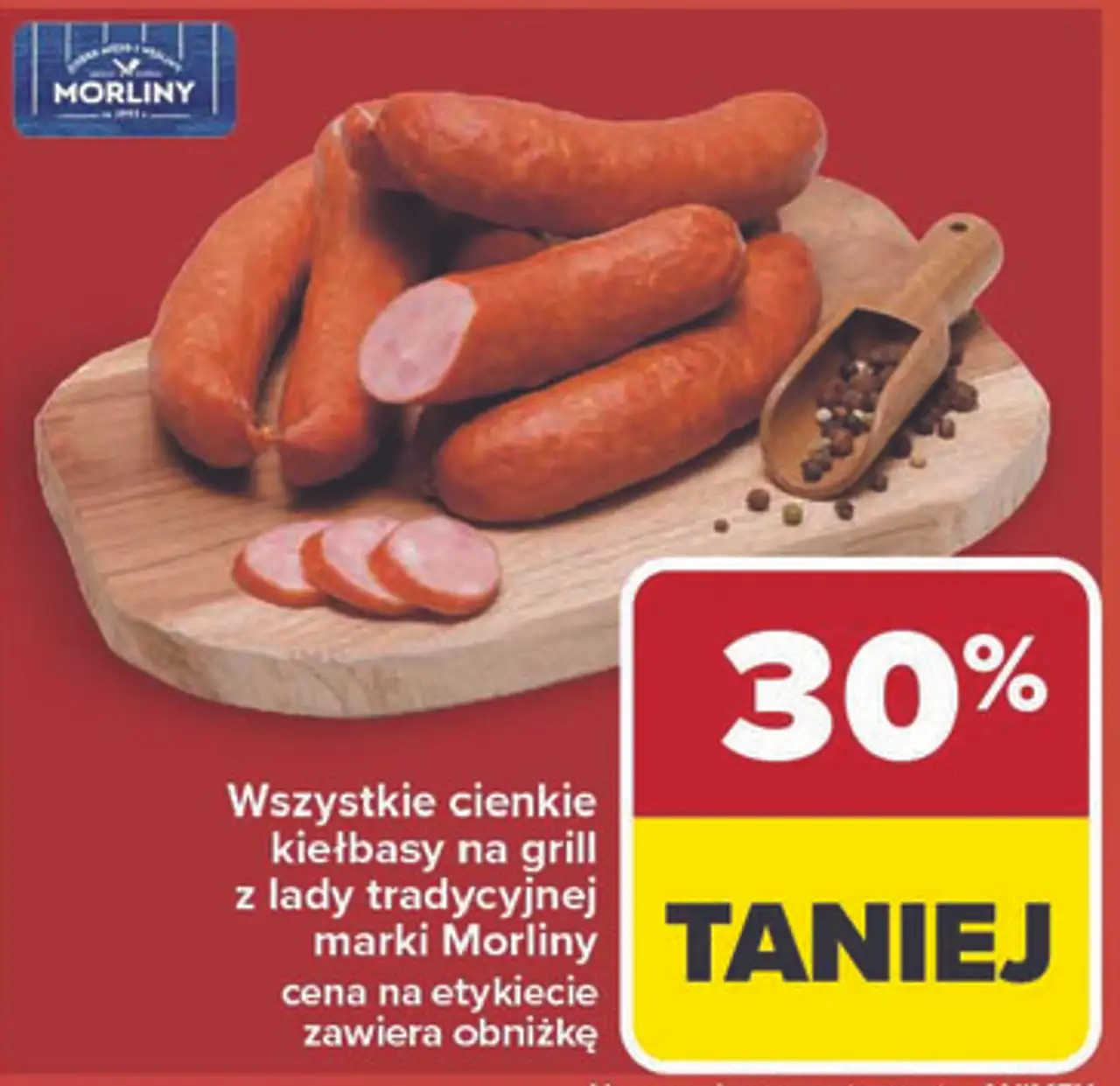 Wszystkie cienkie kiełbasy na grill z lady tradycyjnej marki Morliny