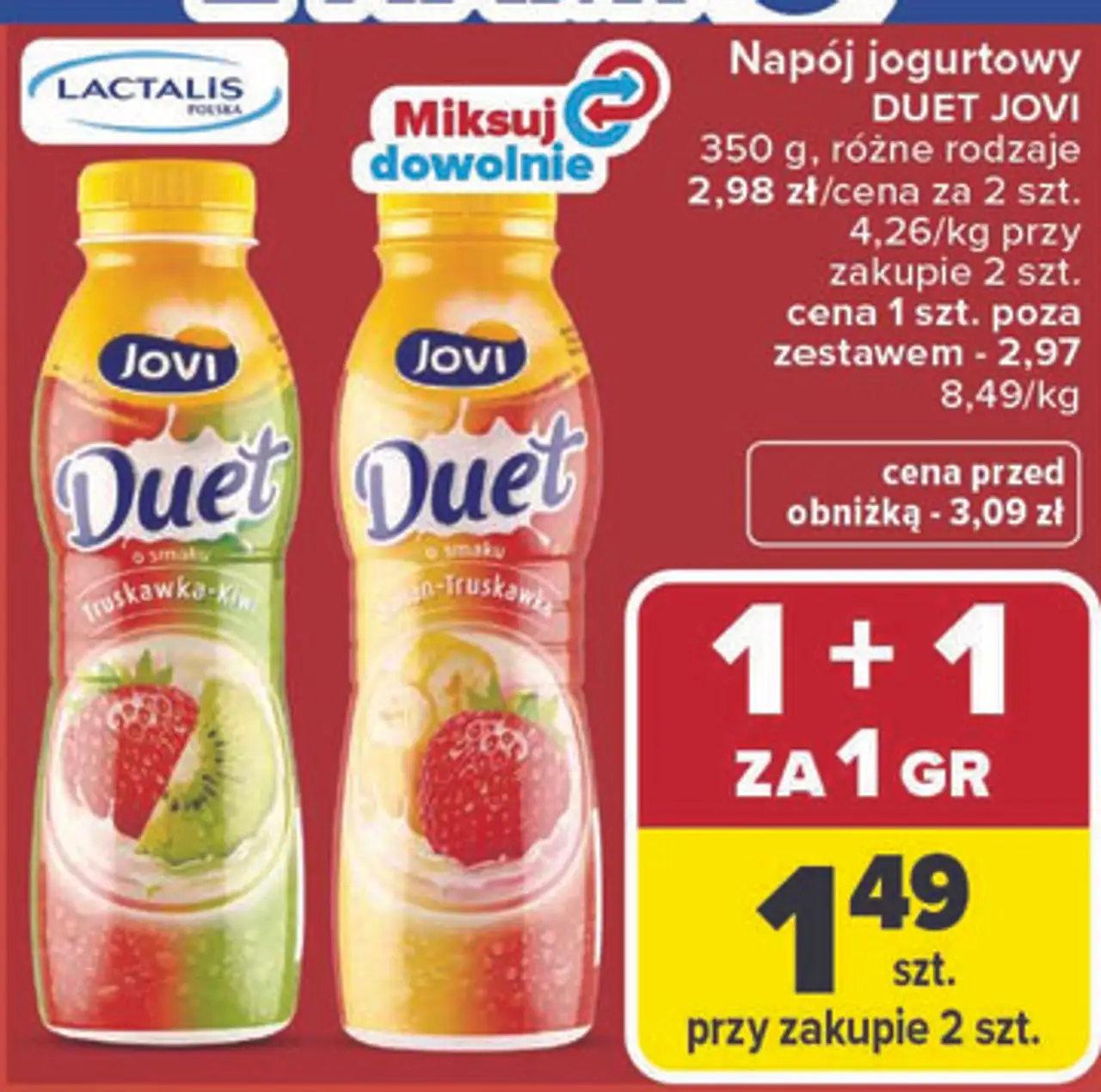 Napój jogurtowy DUET JOVI 350 g, różne rodzaje