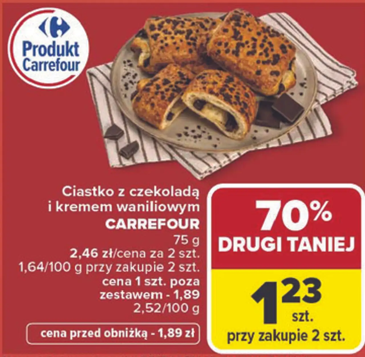Ciastko z czekoladą i kremem waniliowym CARREFOUR 75 g