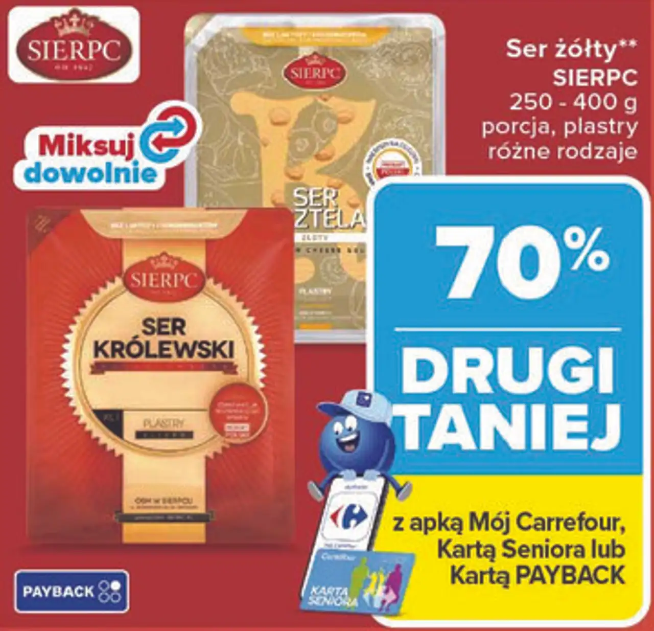 Ser żółty** SIERPC 250 - 400 g porcja, plastry różne rodzaje
