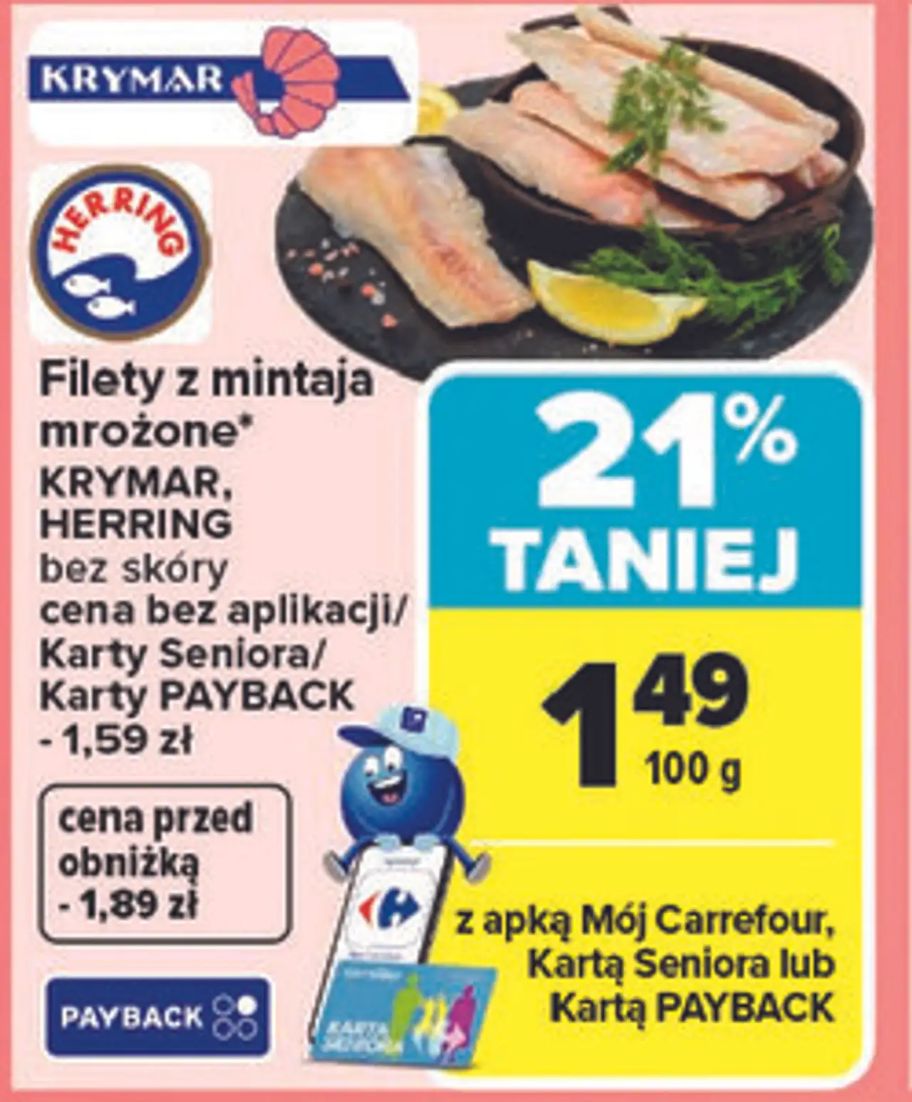 Filety z mintaja mrożone KRYMAR, HERRING bez skóry