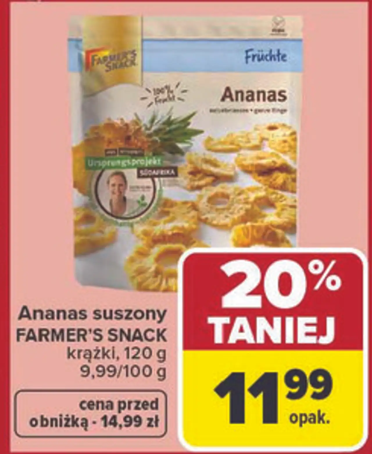 Ananas suszony FARMER'S SNACK krążki, 120 g