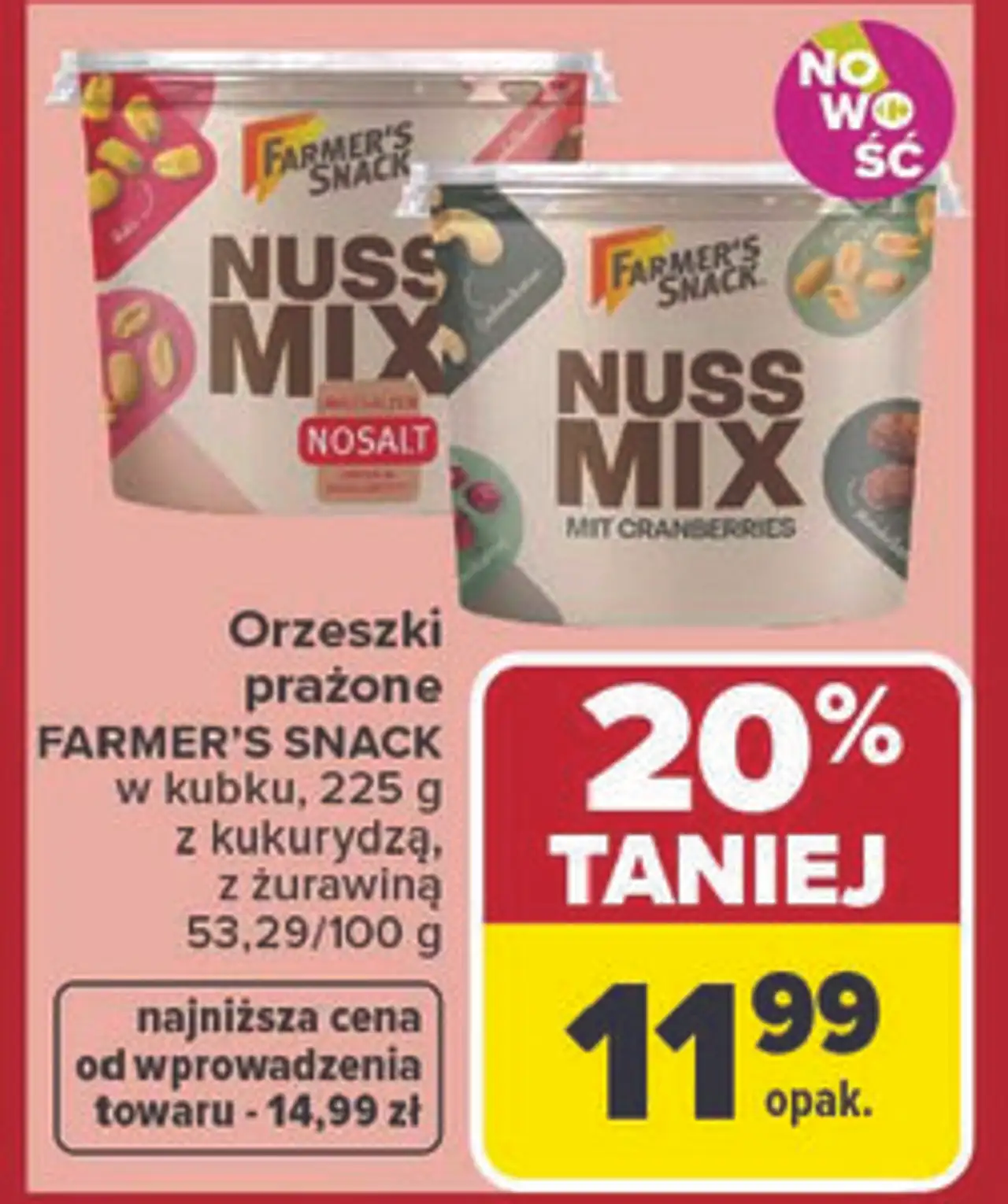 Orzeszki prażone FARMER'S SNACK w kubku, 225 g z kukurydzą, z żurawiną