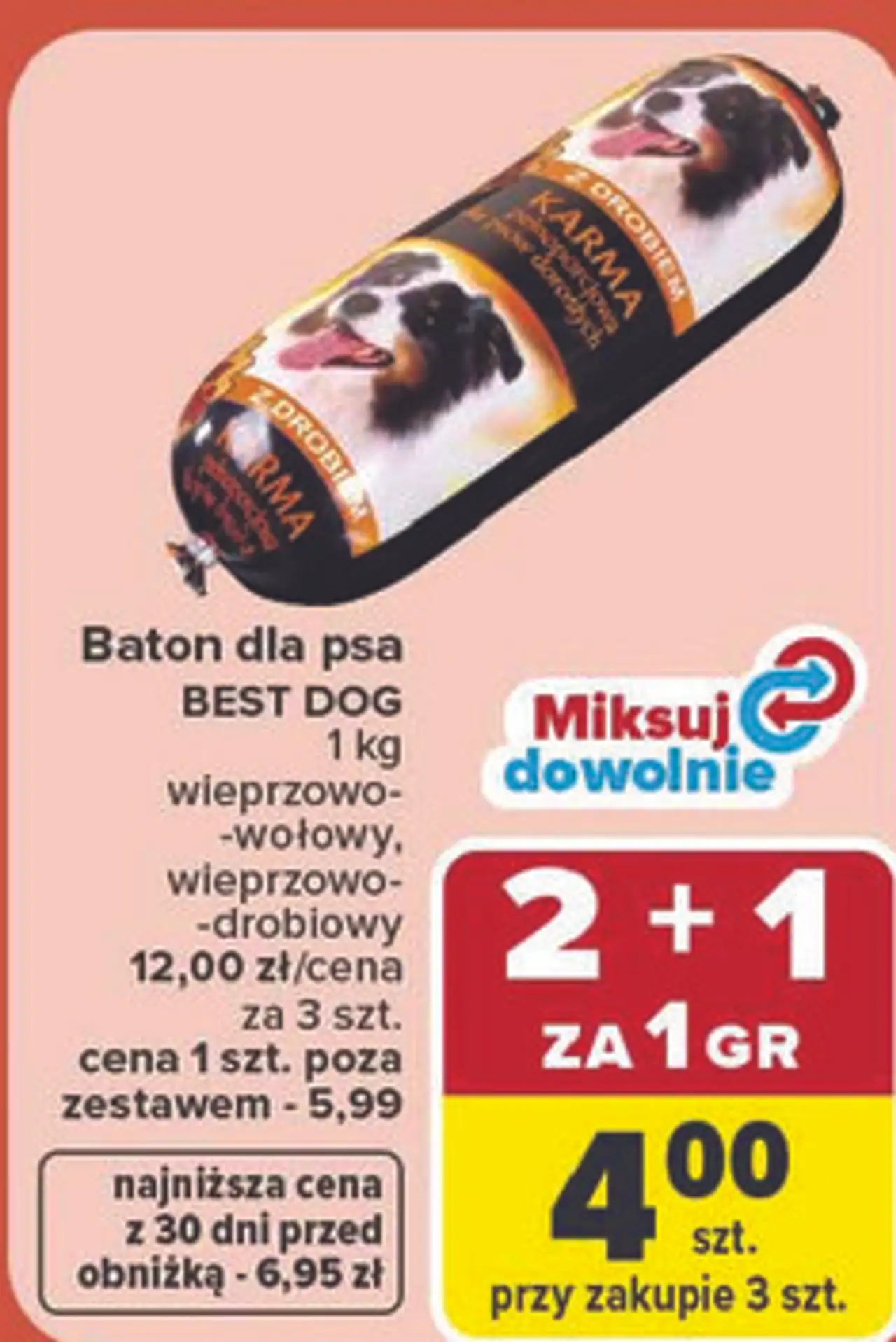 Baton dla psa BEST DOG 1 kg wieprzowo- -wołowy, wieprzowo- -drobiowy