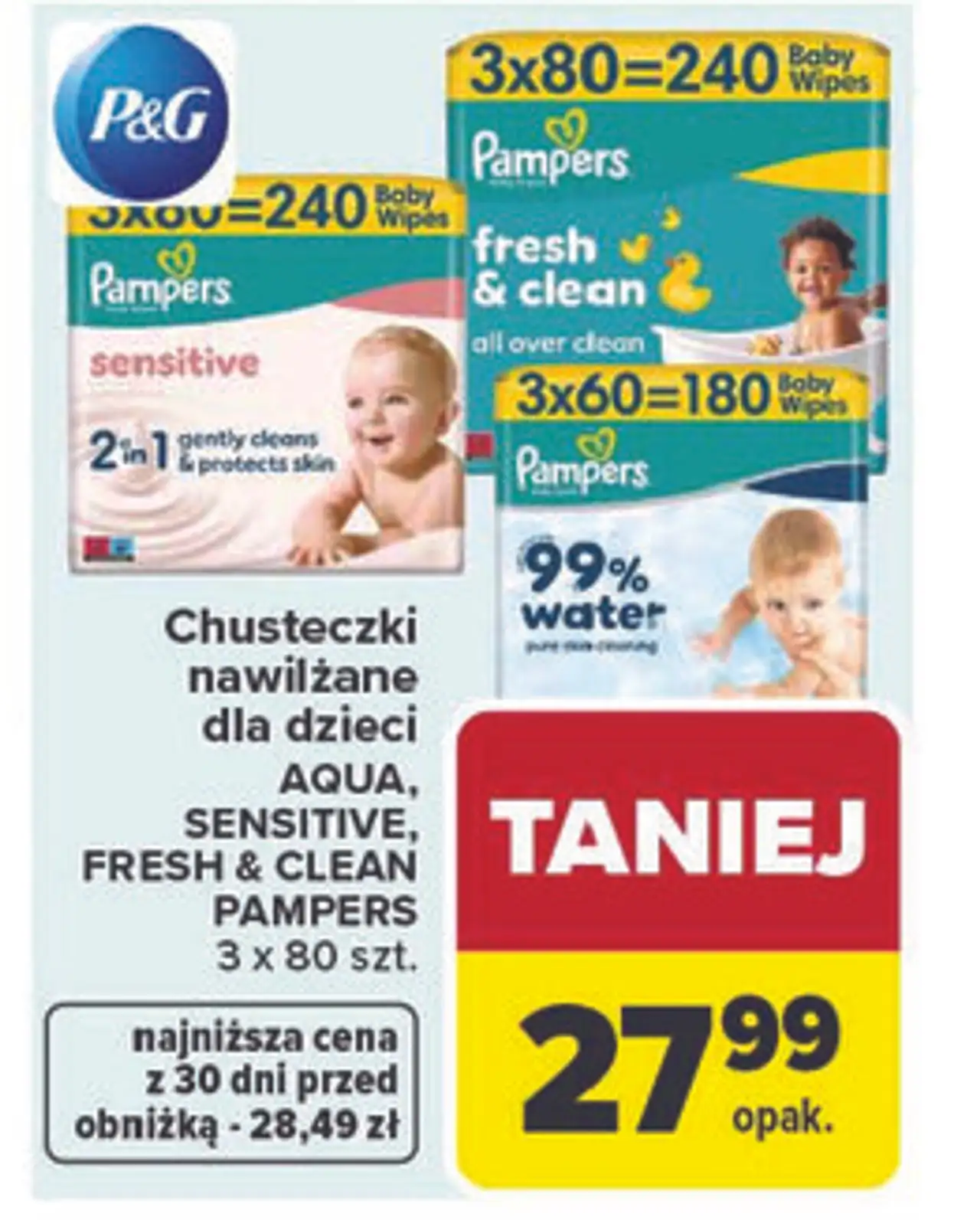 Chusteczki nawilżane dla dzieci AQUA, SENSITIVE, FRESH & CLEAN PAMPERS