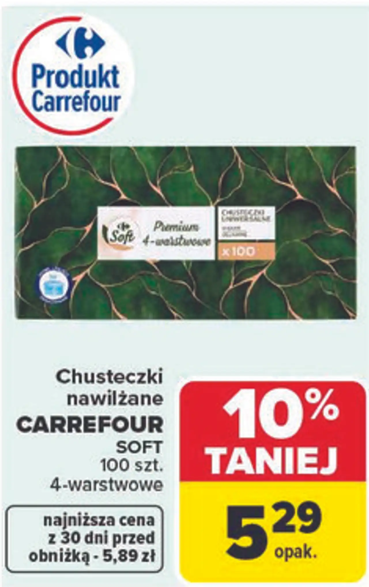Chusteczki nawilżane CARREFOUR SOFT 100 szt. 4-warstwowe