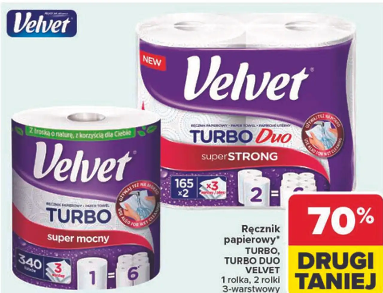 Ręcznik papierowy* TURBO, TURBO DUO VELVET 1 rolka, 2 rolki 3-warstwowy