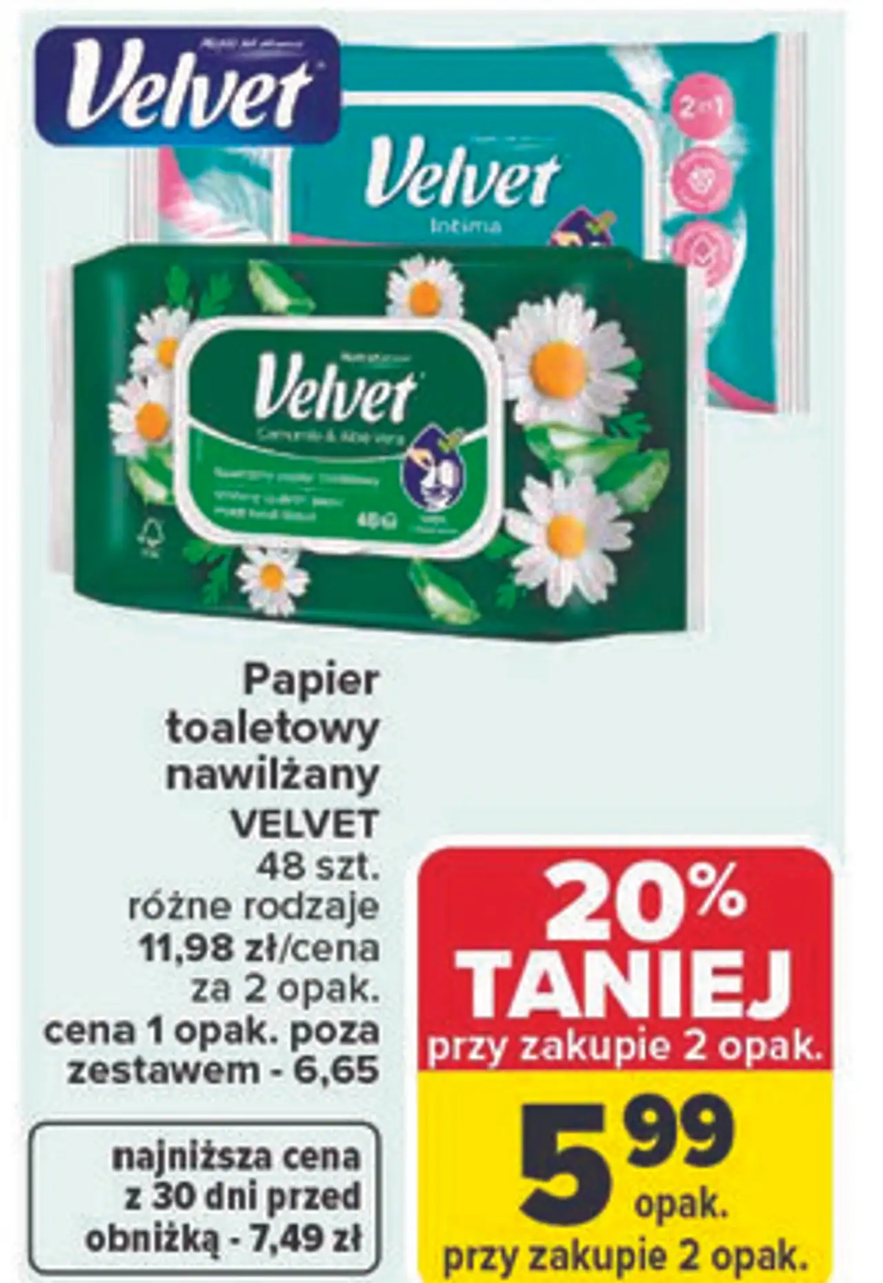 Papier toaletowy nawilżany VELVET 48 szt. różne rodzaje