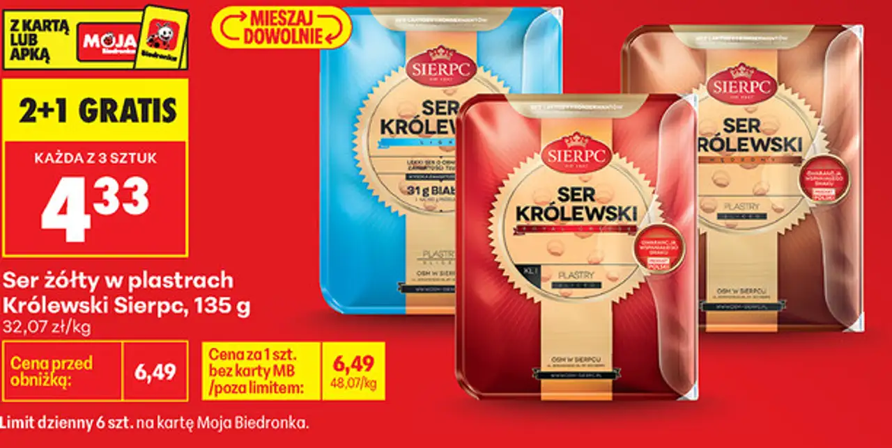 Ser żółty w plastrach Królewski Sierpc, 135 g