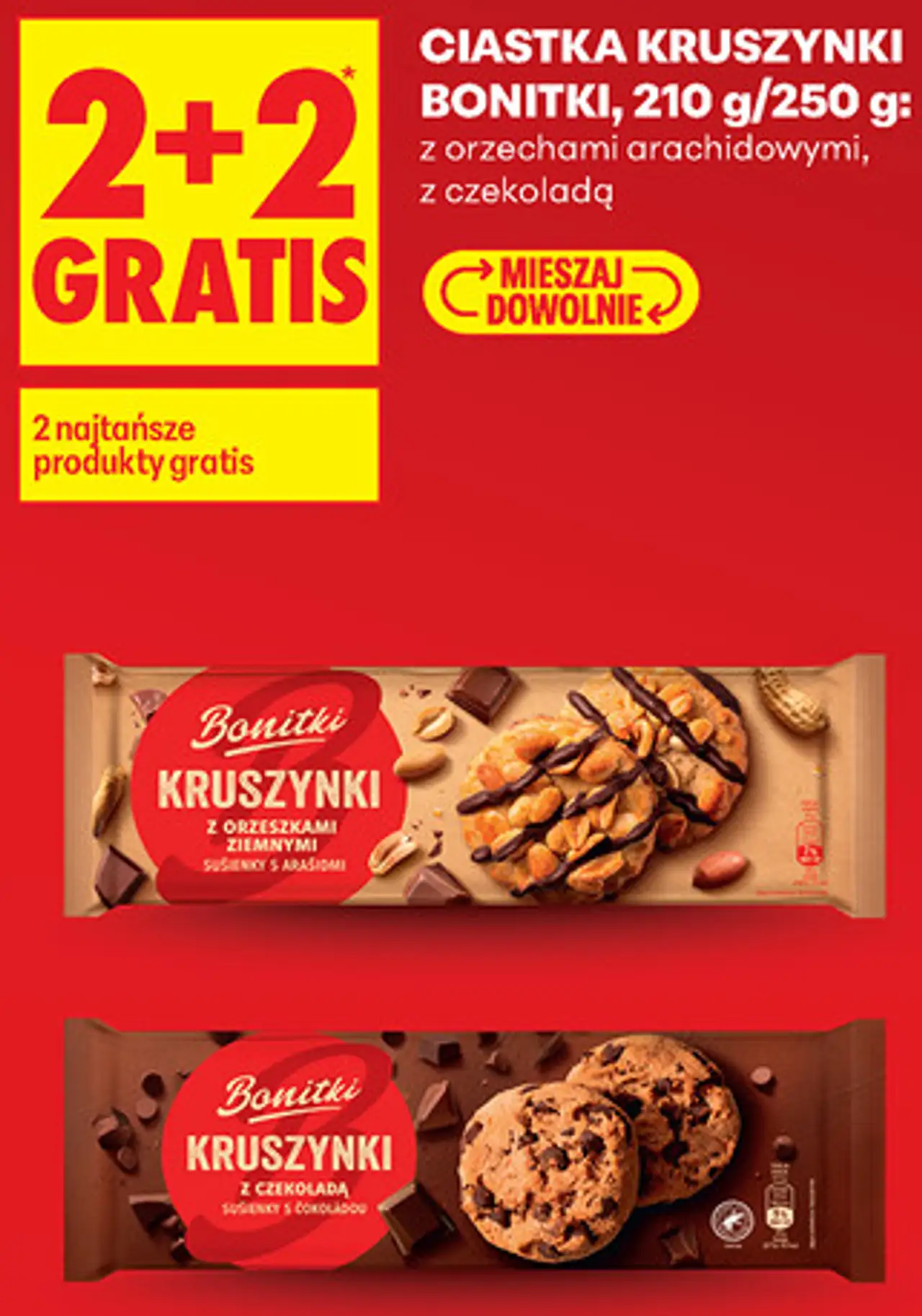 CIASTKA KRUSZYNKI BONITKI, 210 g/250 g: z orzechami arachidowymi, z czekoladą