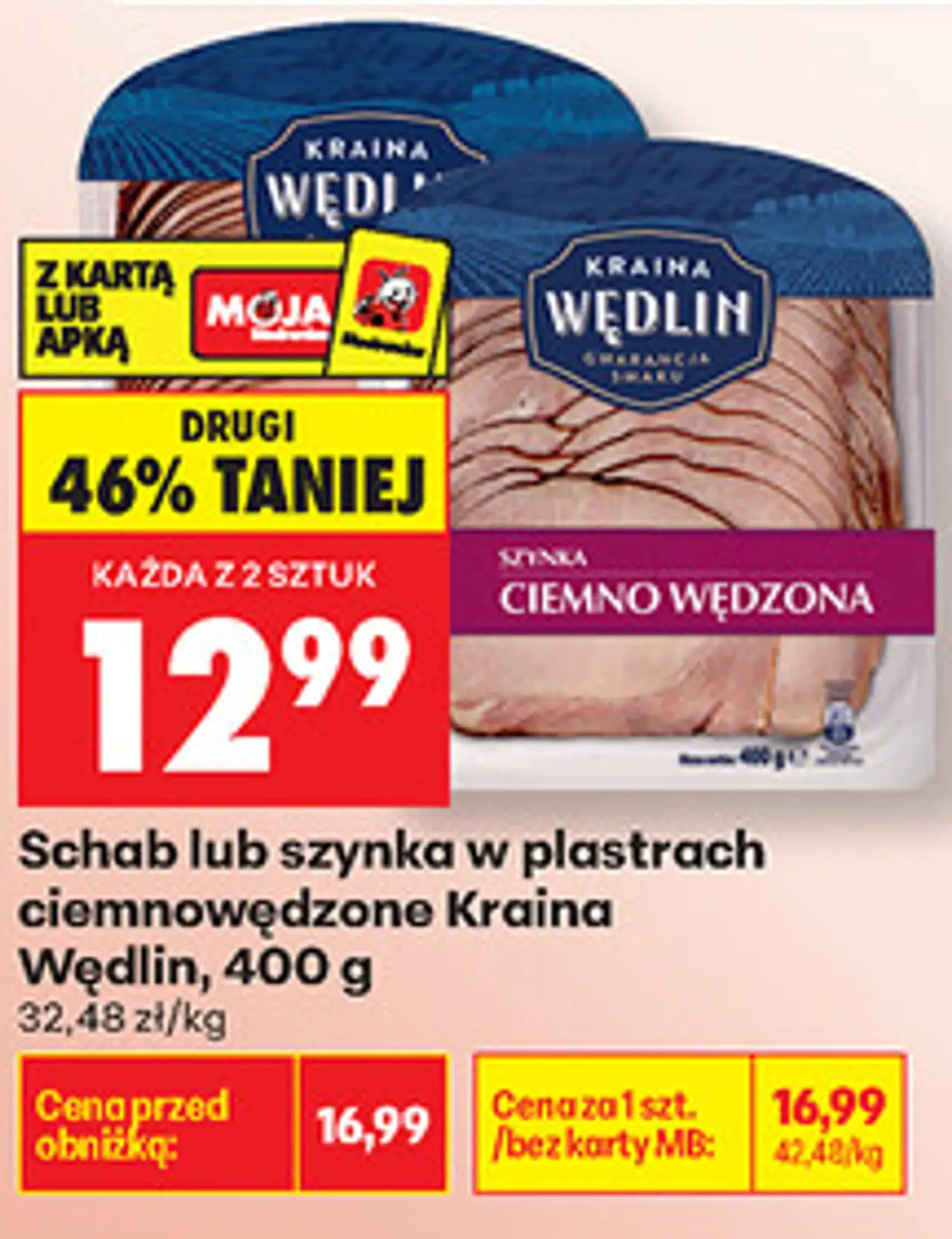 Schab lub szynka w plastrach ciemnowędzone Kraina Wędlin, 400 g
