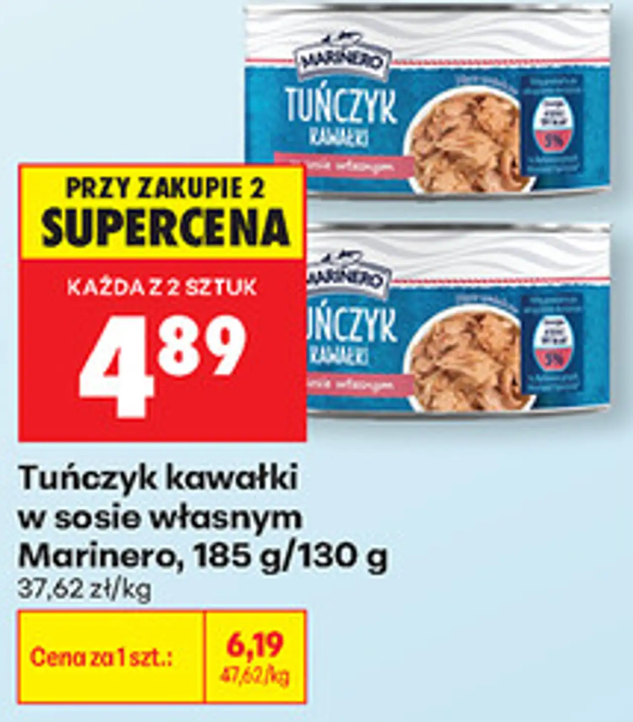 Tuńczyk kawałki w sosie własnym Marinero, 185 g/130 g