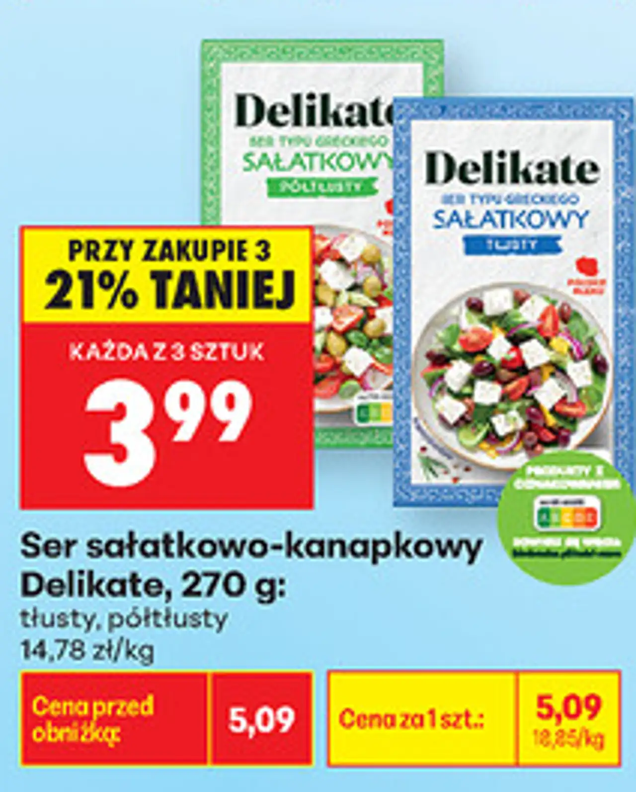 Ser sałatkowo-kanapkowy Delikate, 270 g: tłusty, półtłusty