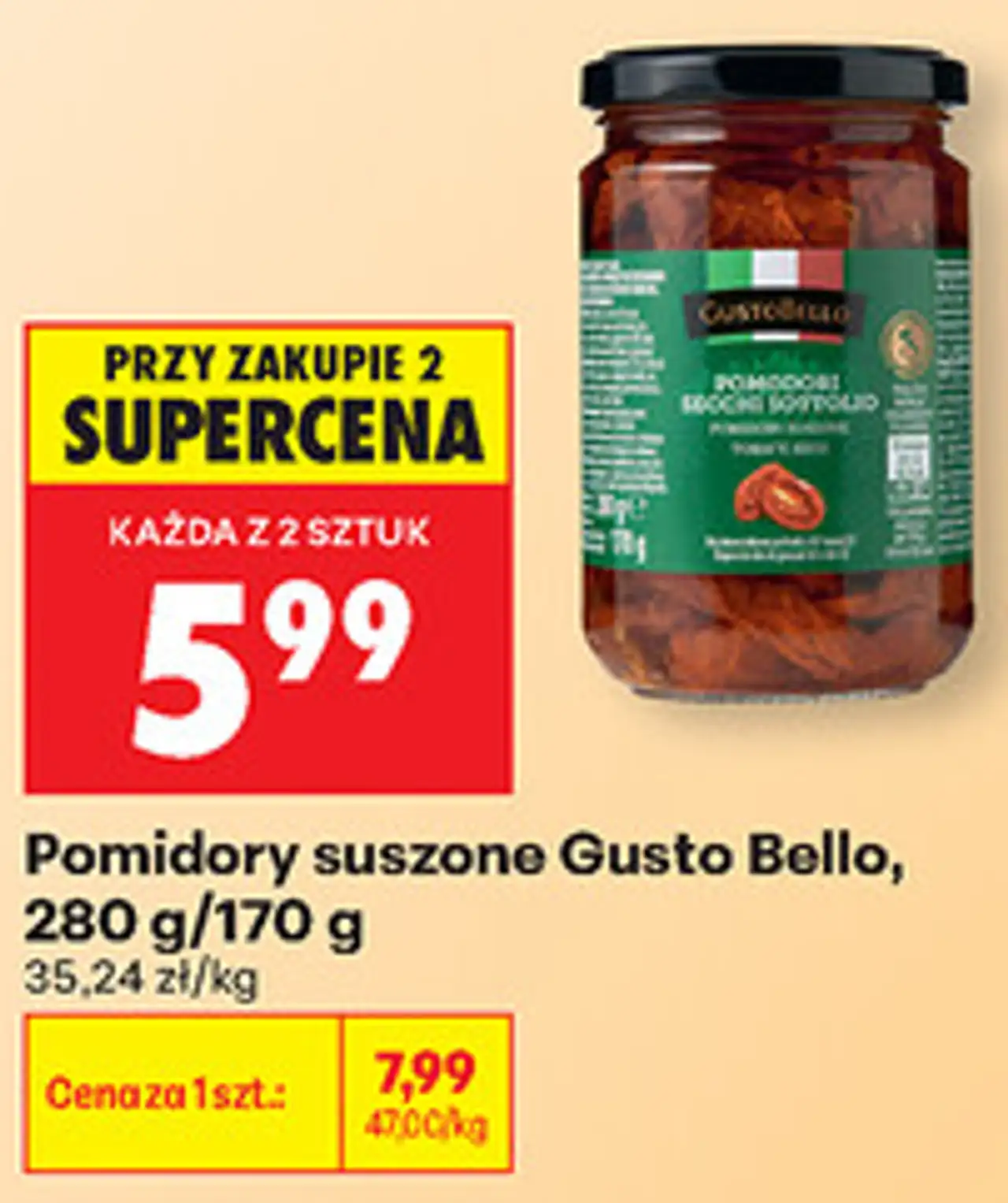 Pomidory suszone Gusto Bello, 280 g/170 g