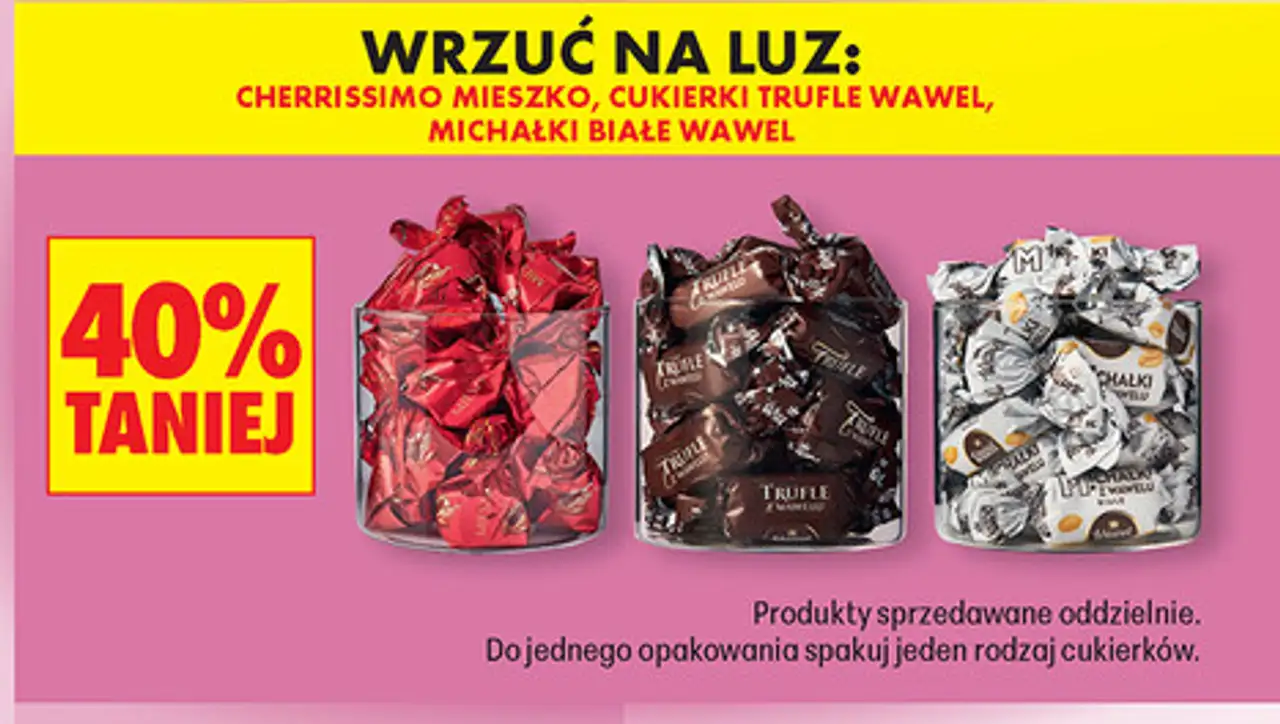Cukierki Cherrissimo Mieszko, Cukierki Trufle Wawel, Michałki Białe Wawel