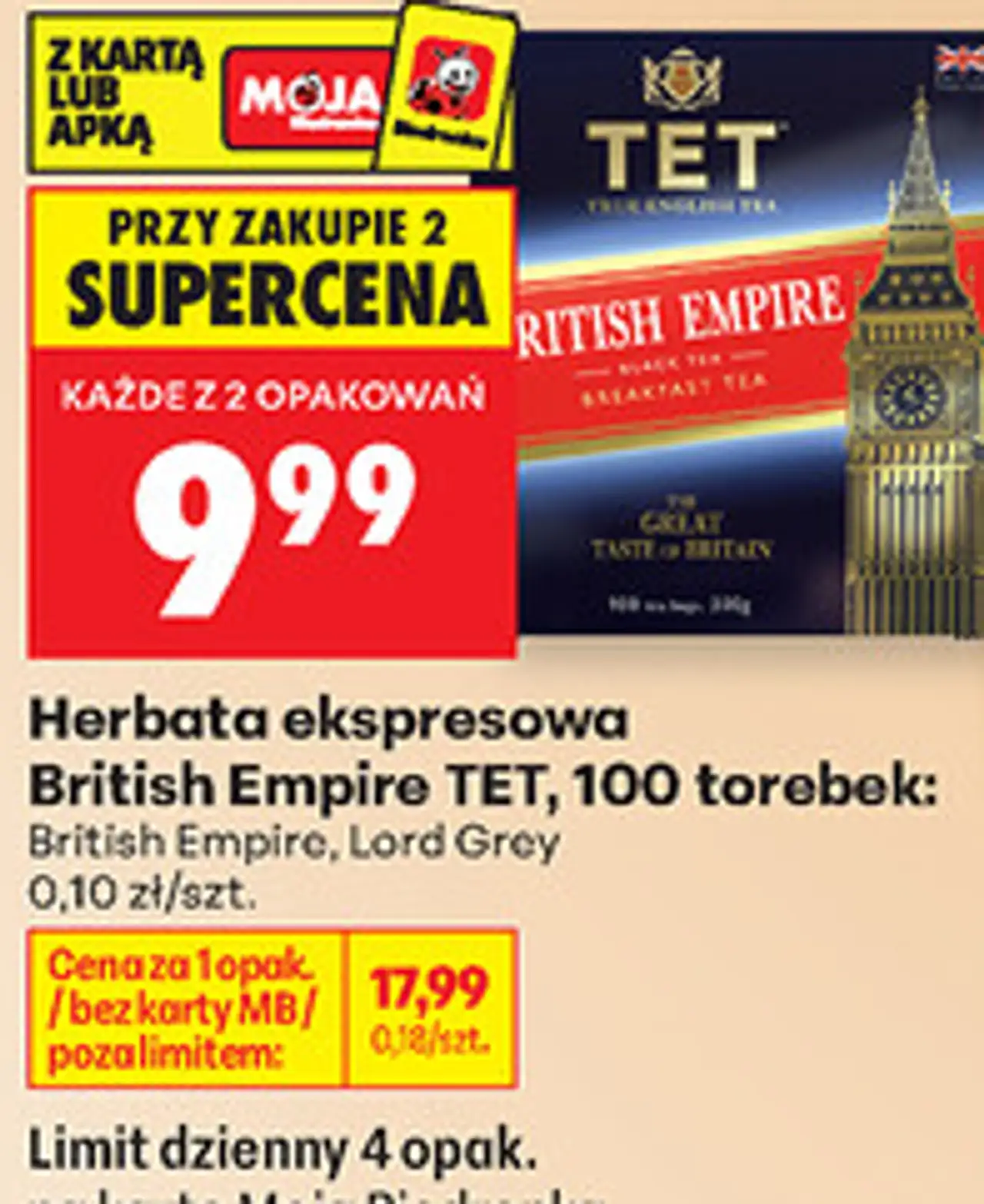 Herbata ekspresowa British Empire TET, 100 torebek: