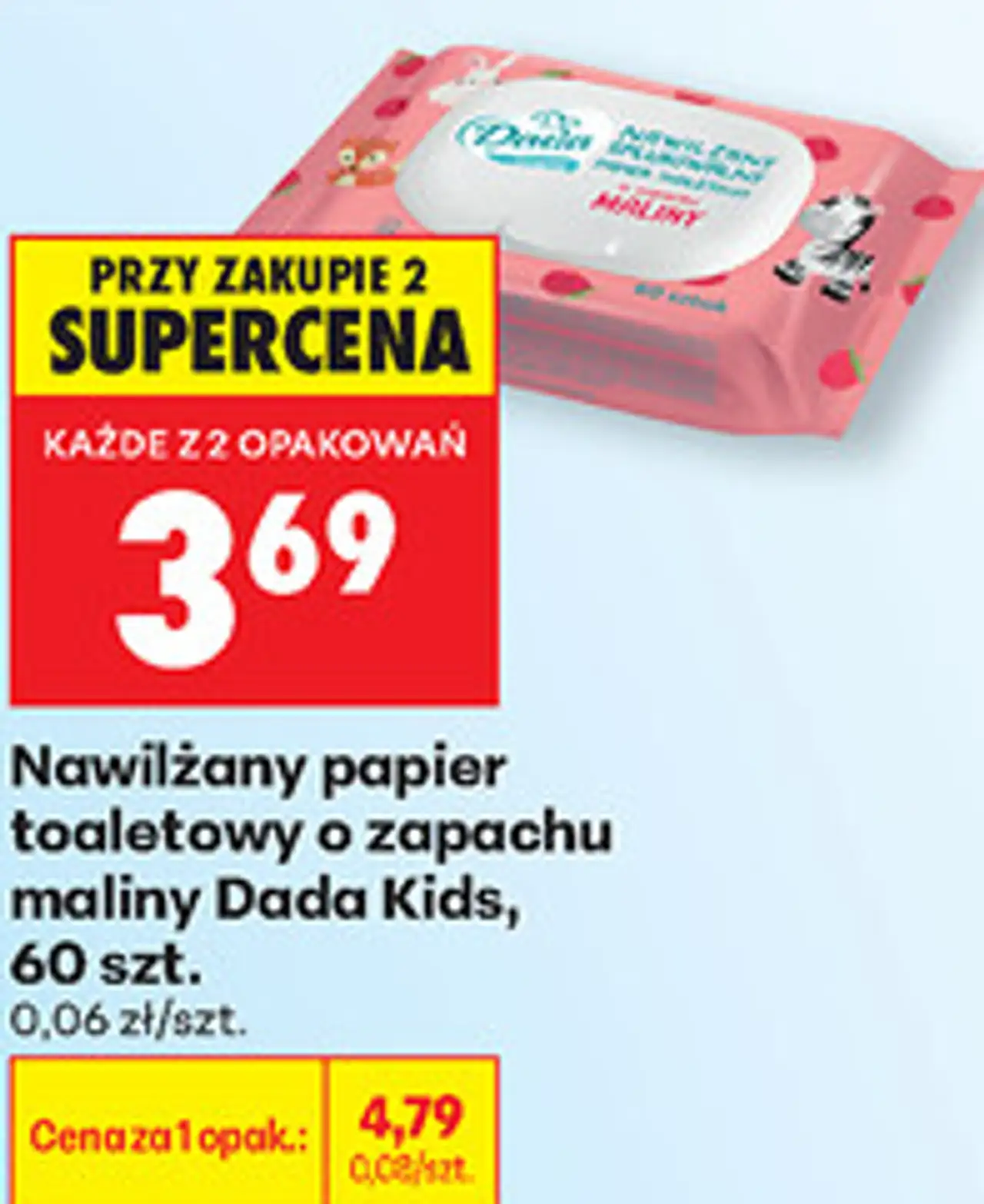 Nawilżany papier toaletowy o zapachu maliny Dada Kids, 60 szt.