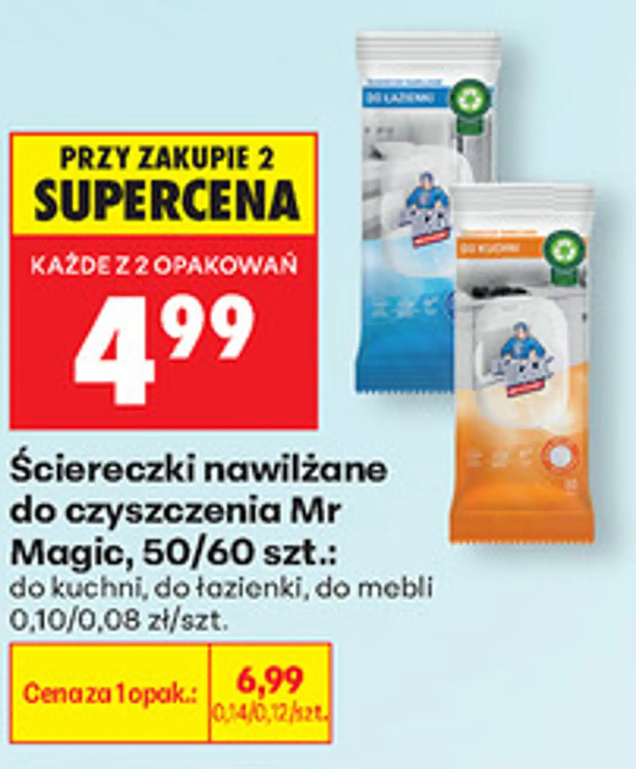 Ściereczki nawilżane do czyszczenia Mr Magic, 50/60 szt.: