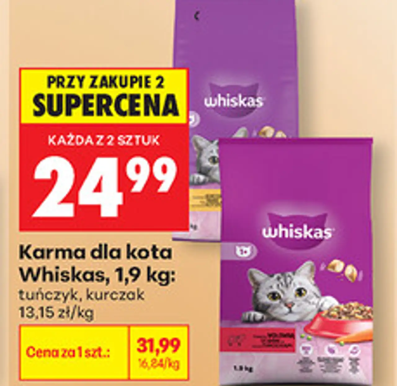 Karma dla kota Whiskas, 1,9 kg: tuńczyk, kurczak