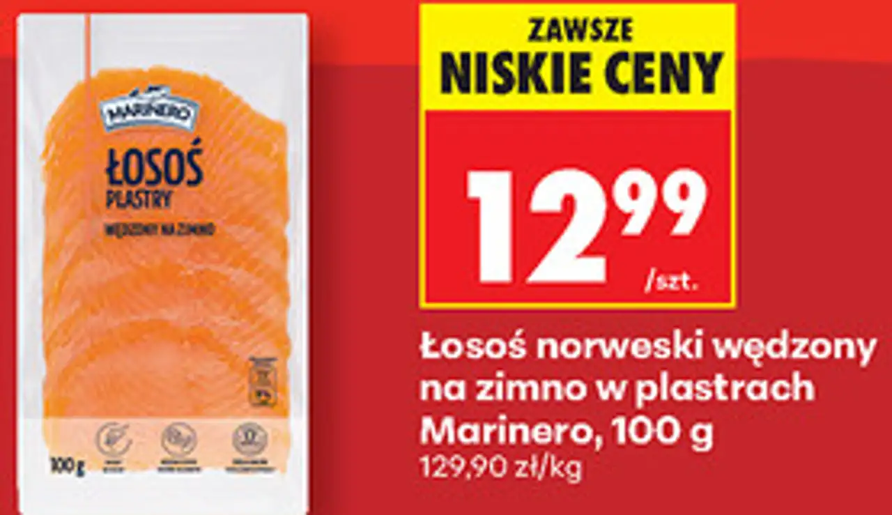 Łosoś norweski wędzony na zimno w plastrach Marinero, 100 g