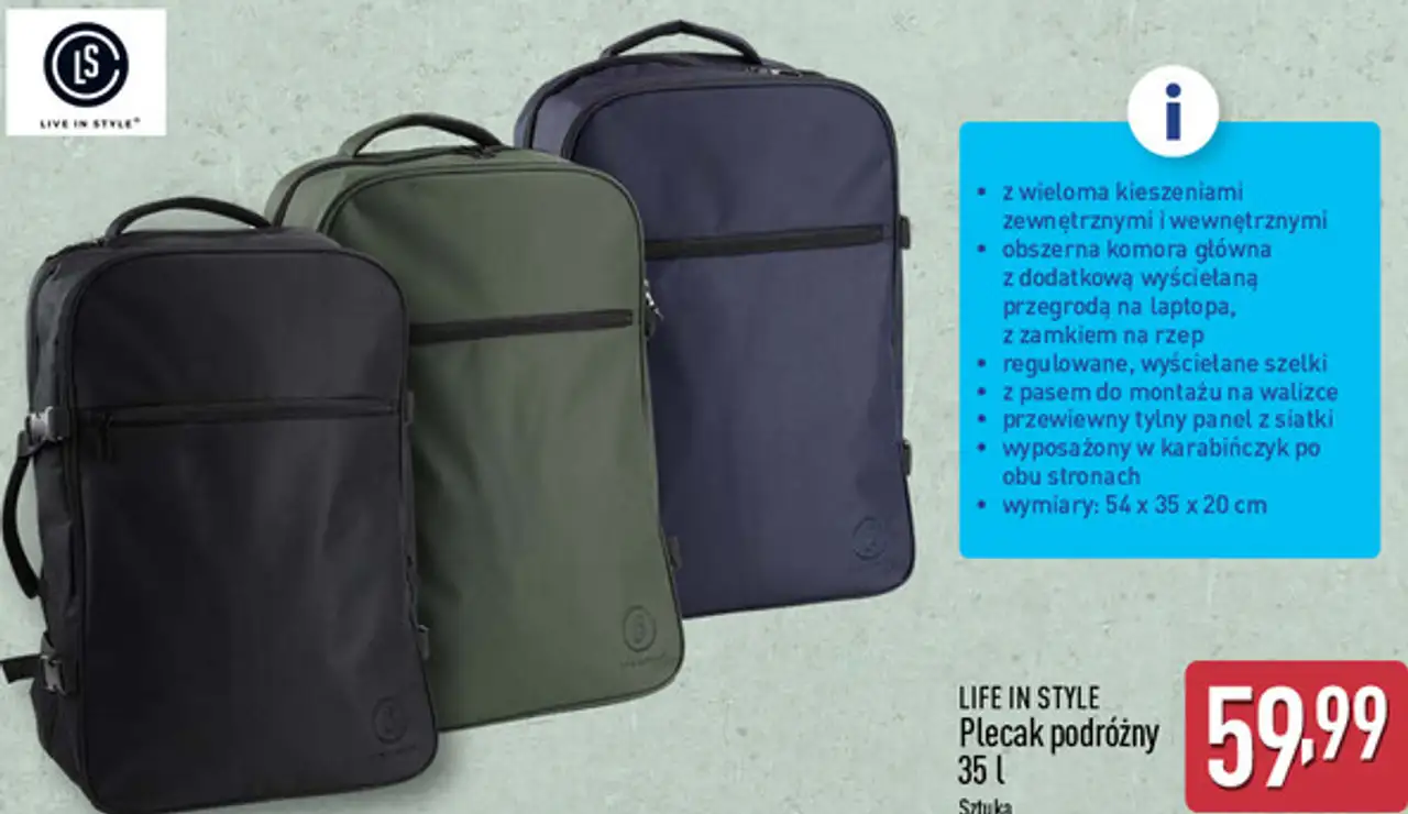 Plecak podróżny 35 l LIFE IN STYLE