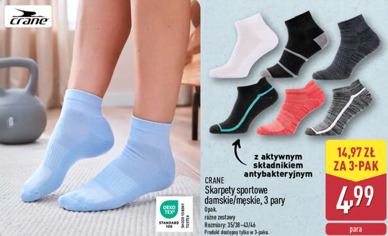 Skarpety sportowe damskie/męskie, 3 pary CRANE