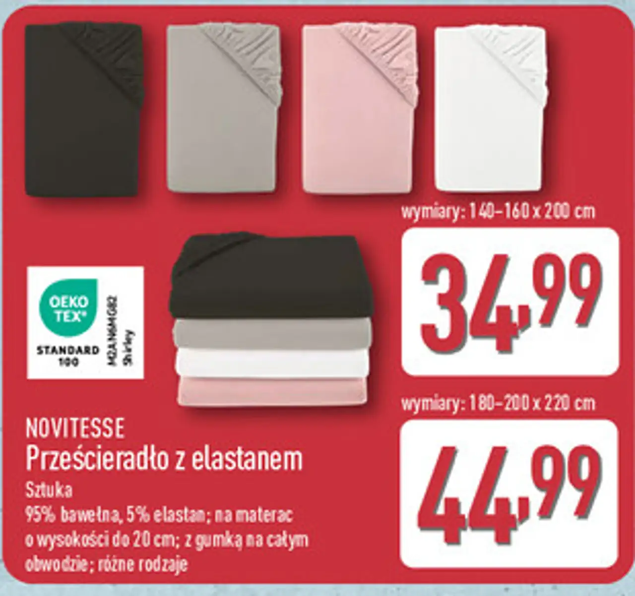 NOVITESSE Prześcieradło z elastanem 140-160x 200cm