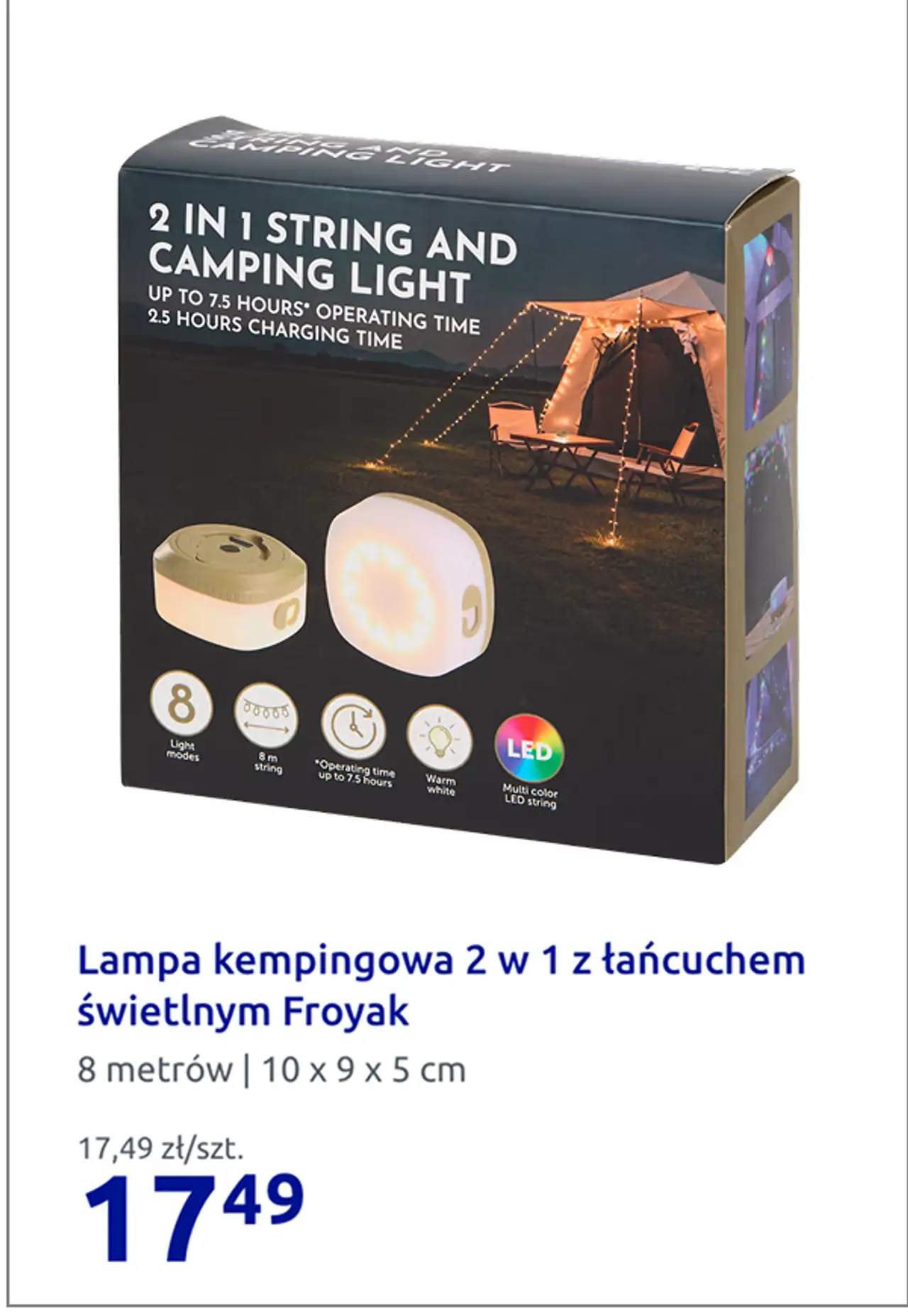 Lampa kempingowa 2 w 1 z łańcuchem świetlnym Froyak