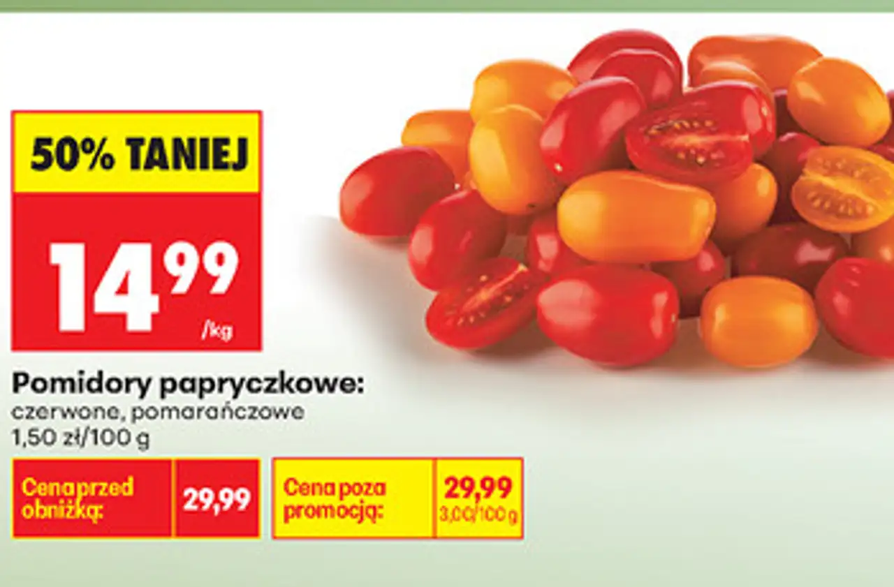 Pomidory papryczkowe: czerwone, pomarańczowe