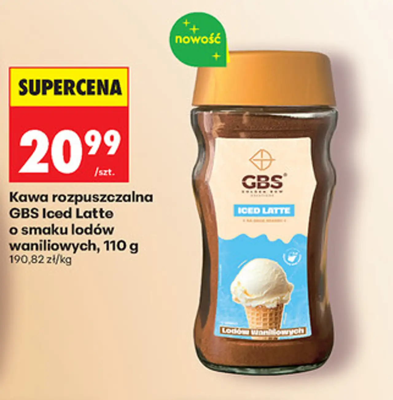 Kawa rozpuszczalna GBS Iced Latte o smaku lodów waniliowych, 110 g
