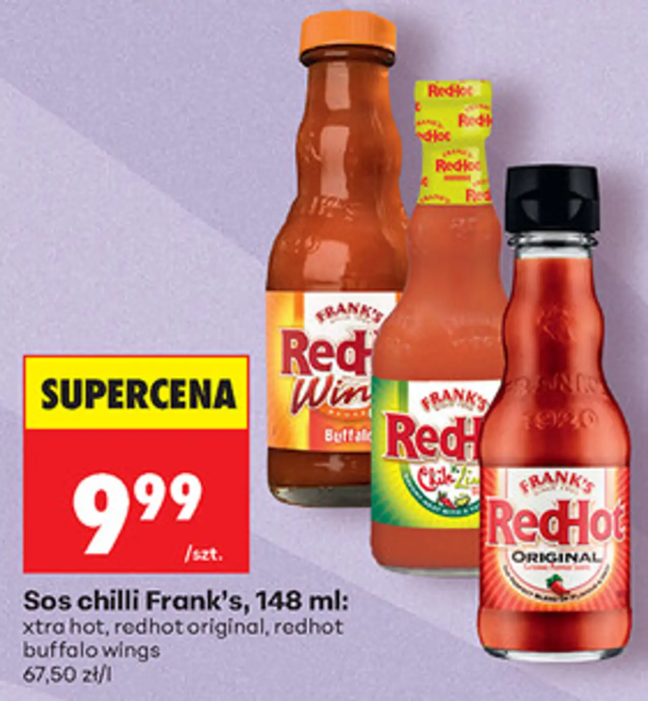 Sos chilli Frank's, 148 ml: xtra hot, redhot original, redhot buffalo wings