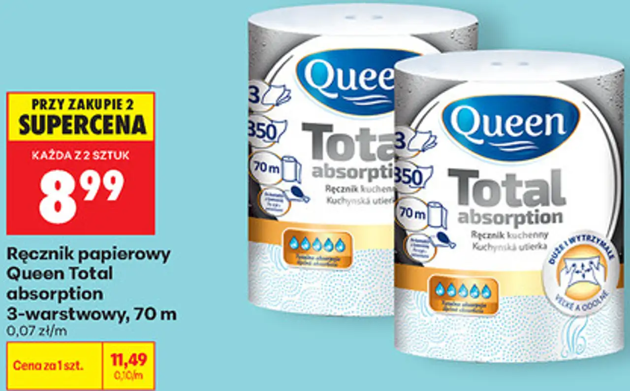 Ręcznik papierowy Queen Total absorption 3-warstwowy, 70 m