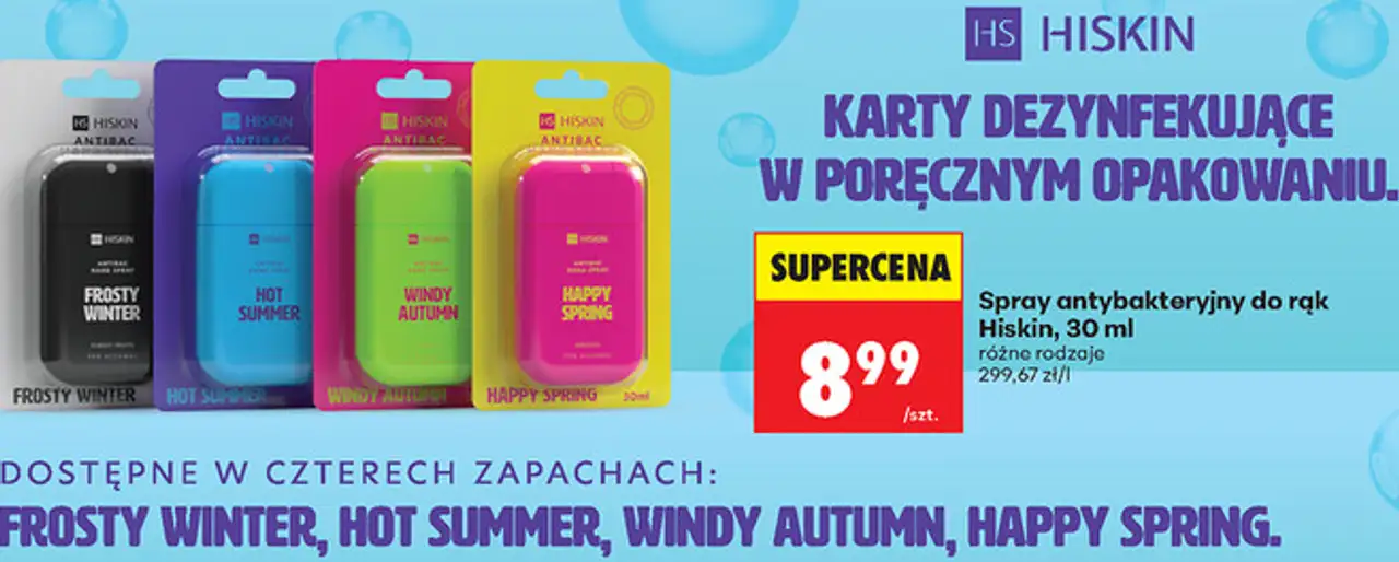 Spray antybakteryjny do rąk Hiskin, 30 ml