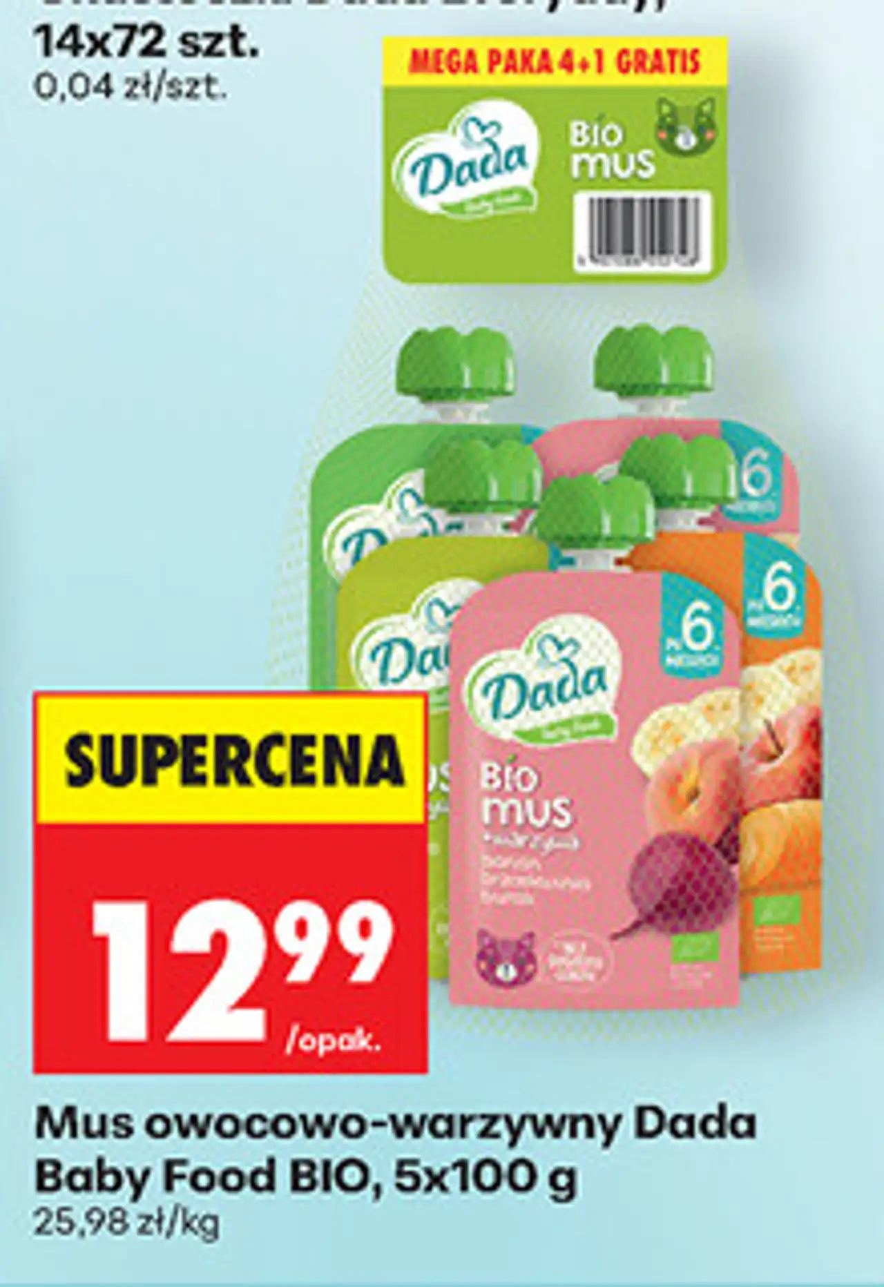 Mus owocowo-warzywny Dada Baby Food BIO, 5x100 g