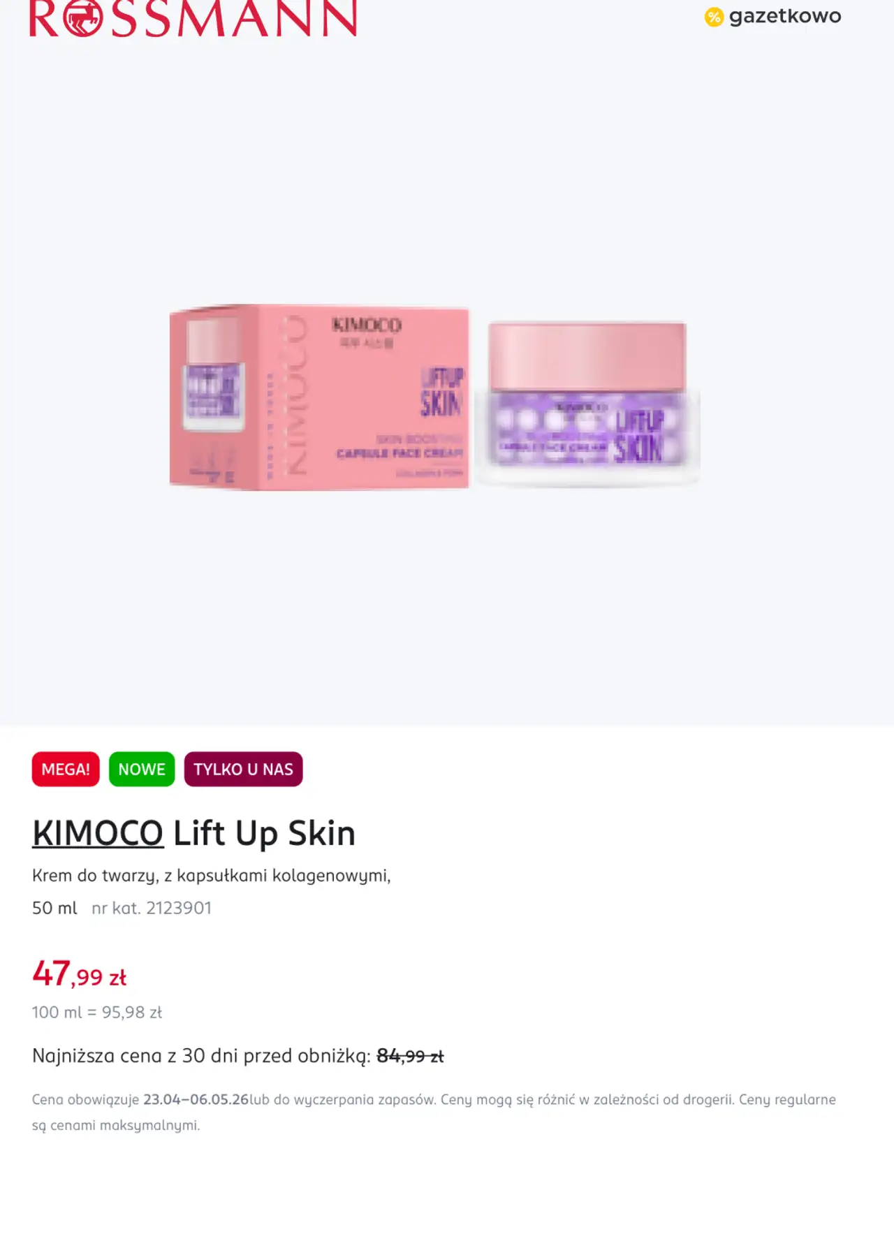 KIMOCO Lift Up Skin Krem do twarzy, z kapsułkami kolagenowymi, 50 ml