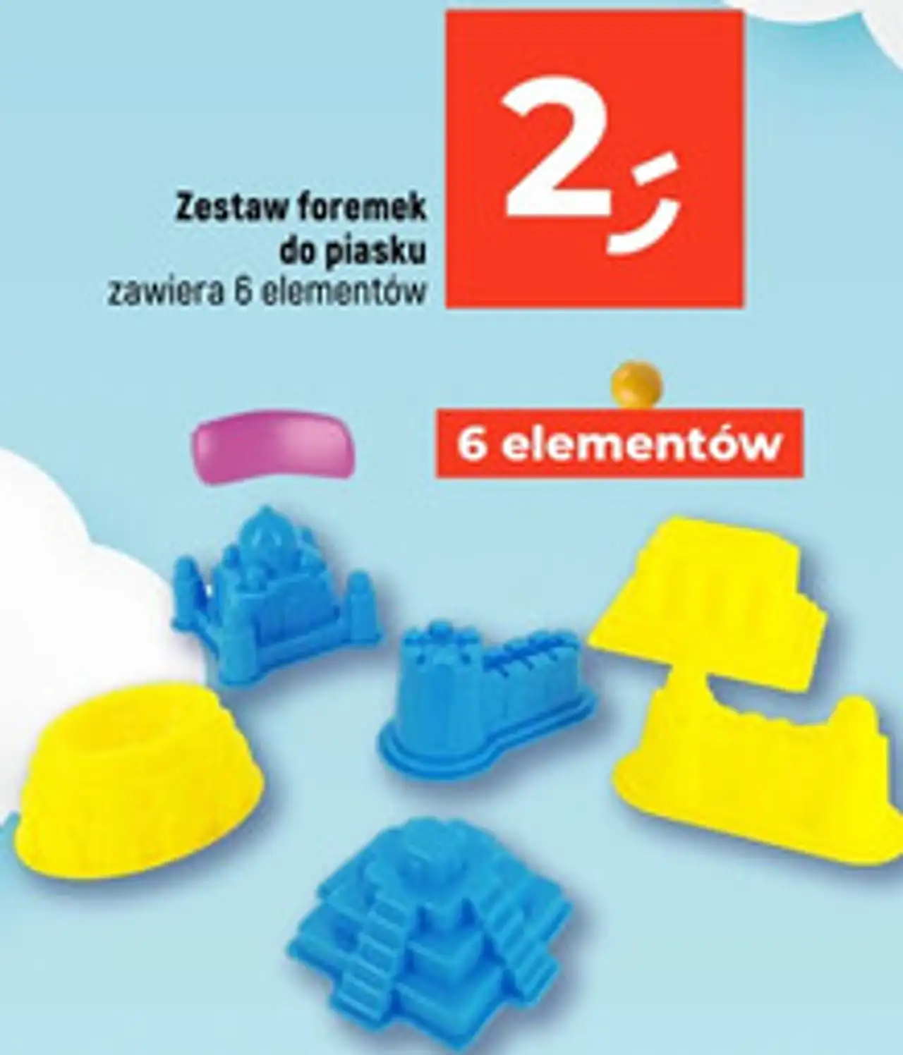 Zestaw foremek do piasku zawiera 6 elementów