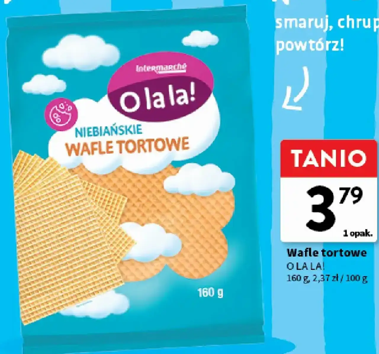 Wafle tortowe O LA LA! 160 g, 2,37 zł / 100 g