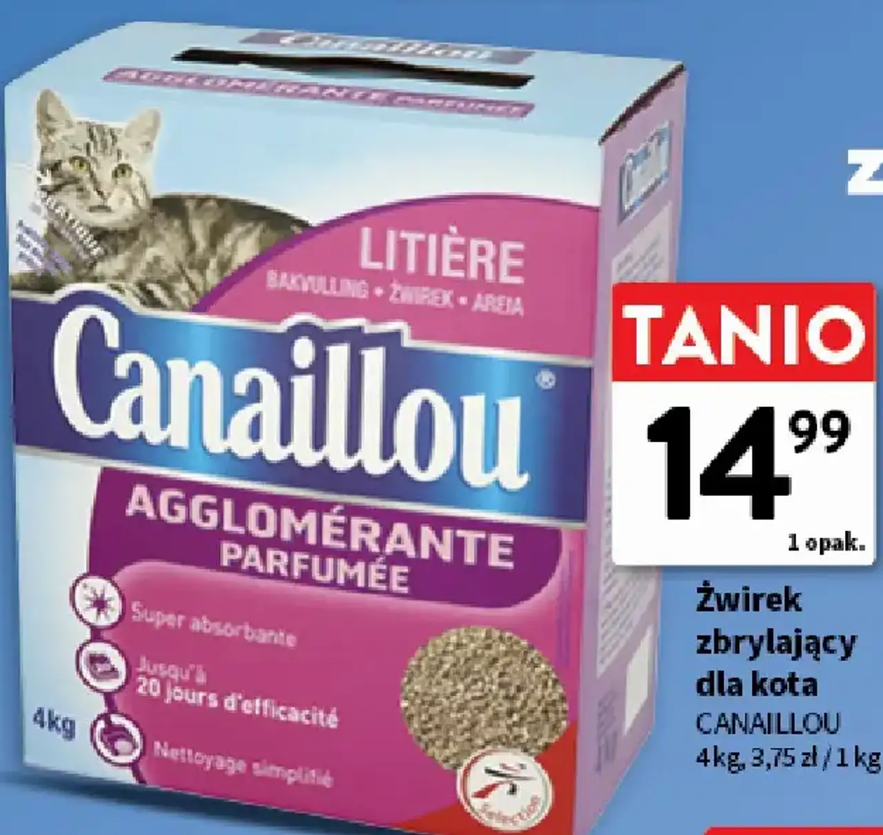Żwirek zbrylający dla kota CANAILLOU 4 kg, 3,75 zł/ 1 kg