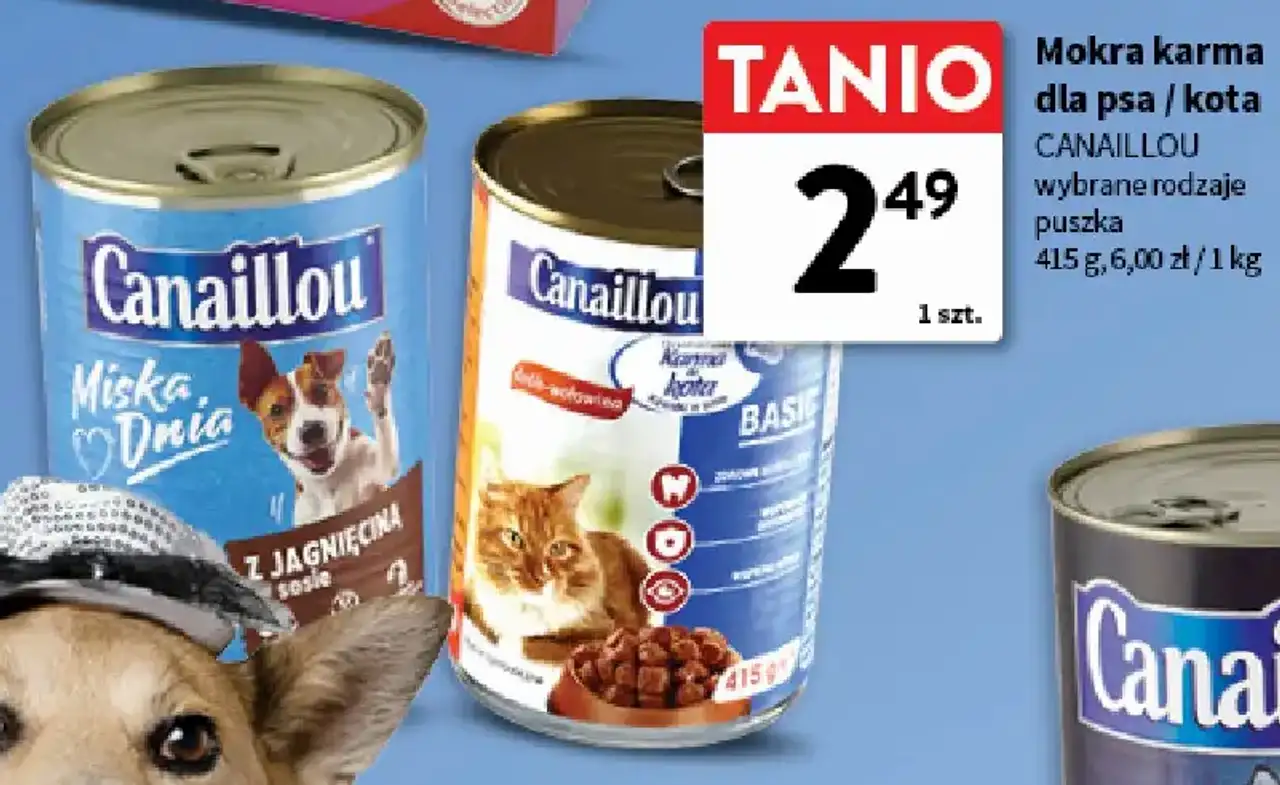 Mokra karma dla psa / kota CANAILLOU wybrane rodzaje puszka 415 g, 6,00 zł / 1 kg