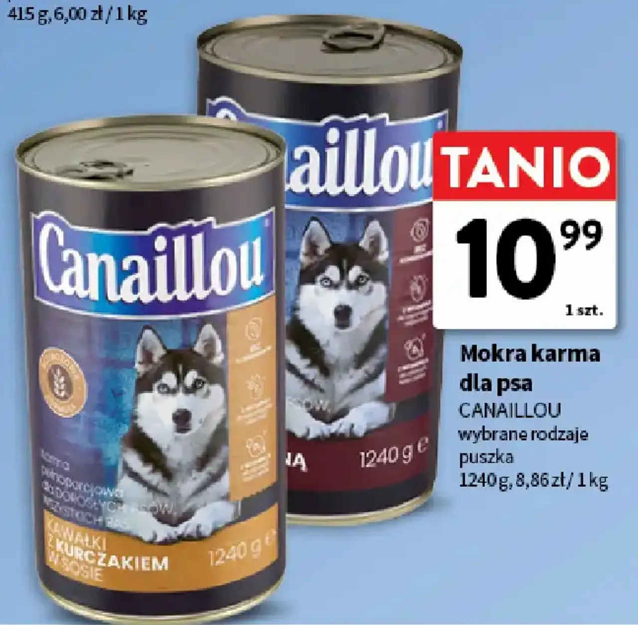 Mokra karma dla psa CANAILLOU wybrane rodzaje puszka 1240 g, 8,86 zł / 1 kg