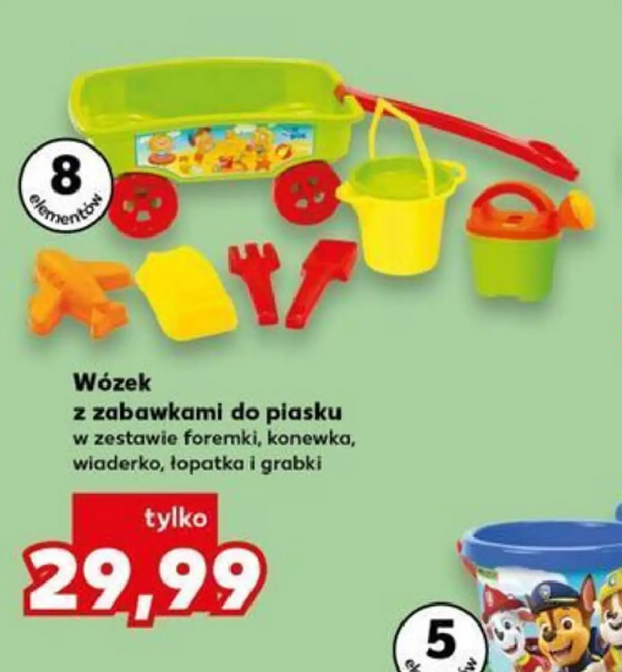 Wózek z zabawkami do piasku