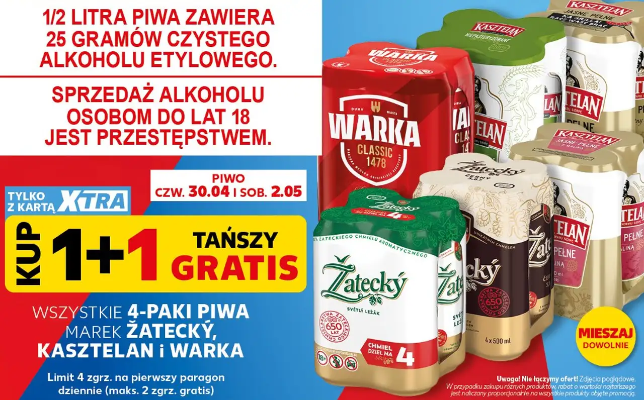 Wszystkie 4-paki piwa marek Żatecký, Kasztelan i Warka