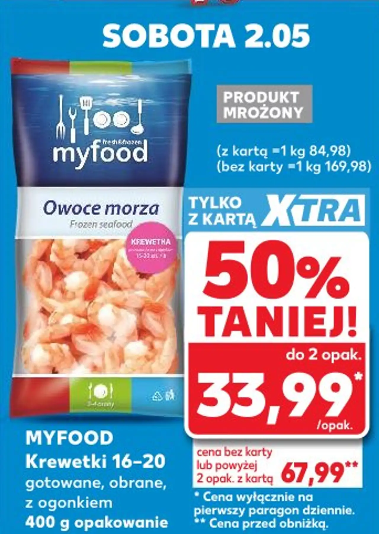 Krewetki 16-20 gotowane, obrane, z ogonkiem 400 g opakowanie