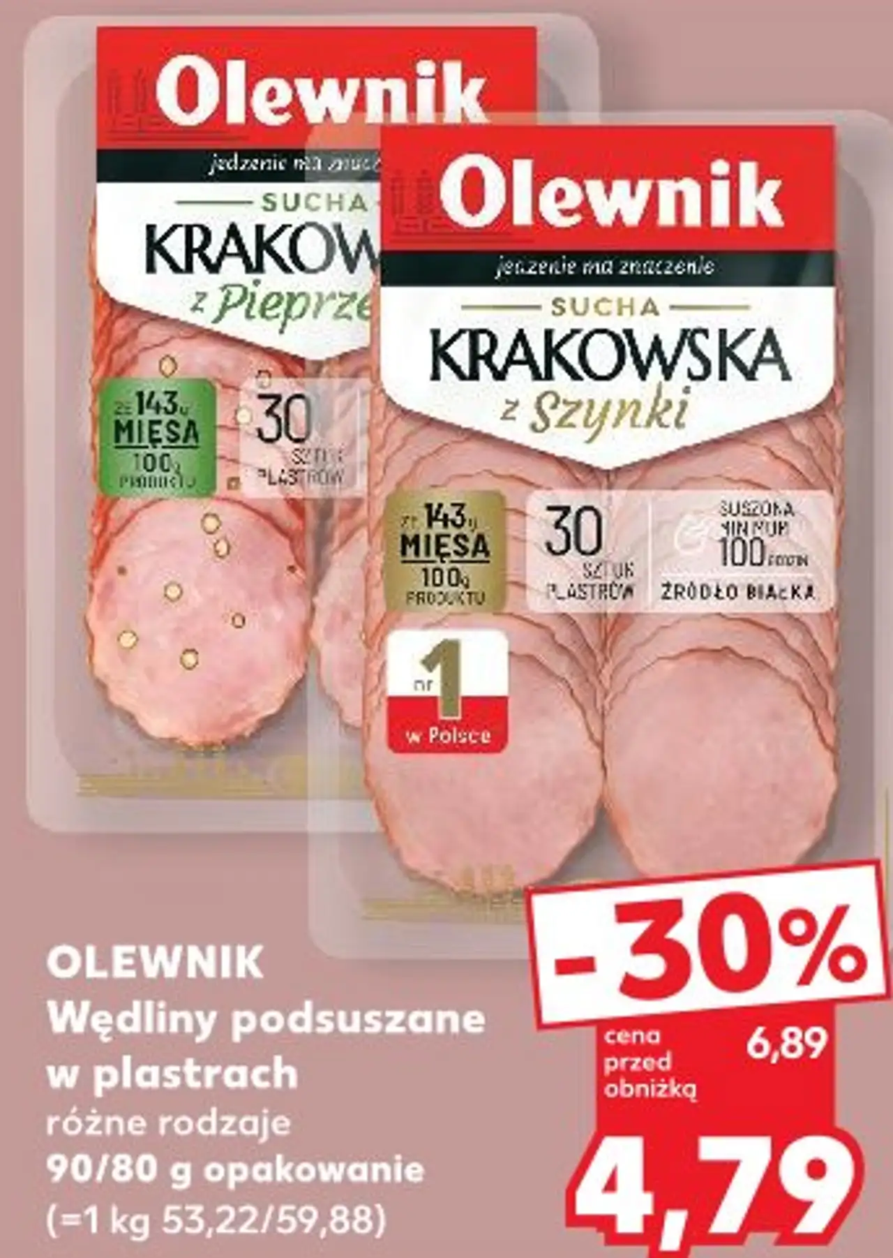 OLEWNIK Wędliny podsuszane w plastrach różne rodzaje 90/80 g opakowanie