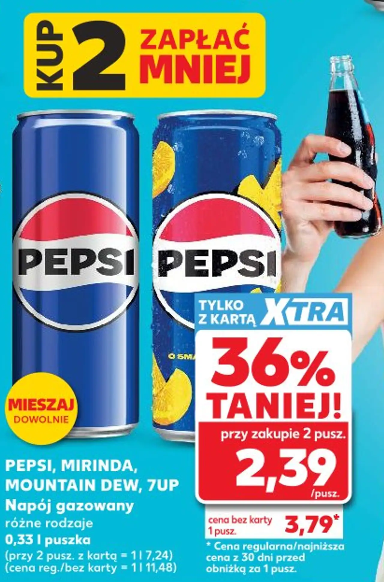 Pepsi, Mirinda, Mountain Dew, 7UP Napój gazowany różne rodzaje 0,33 l puszka