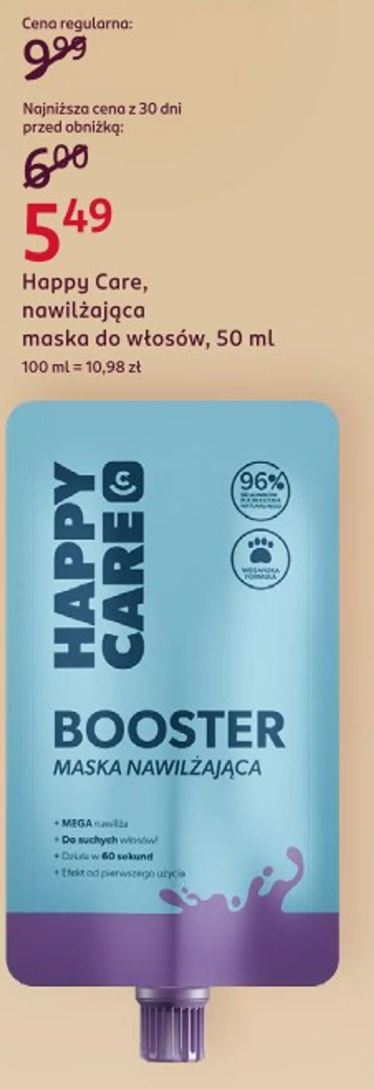 Happy Care, nawilżająca maska do włosów, 50 ml